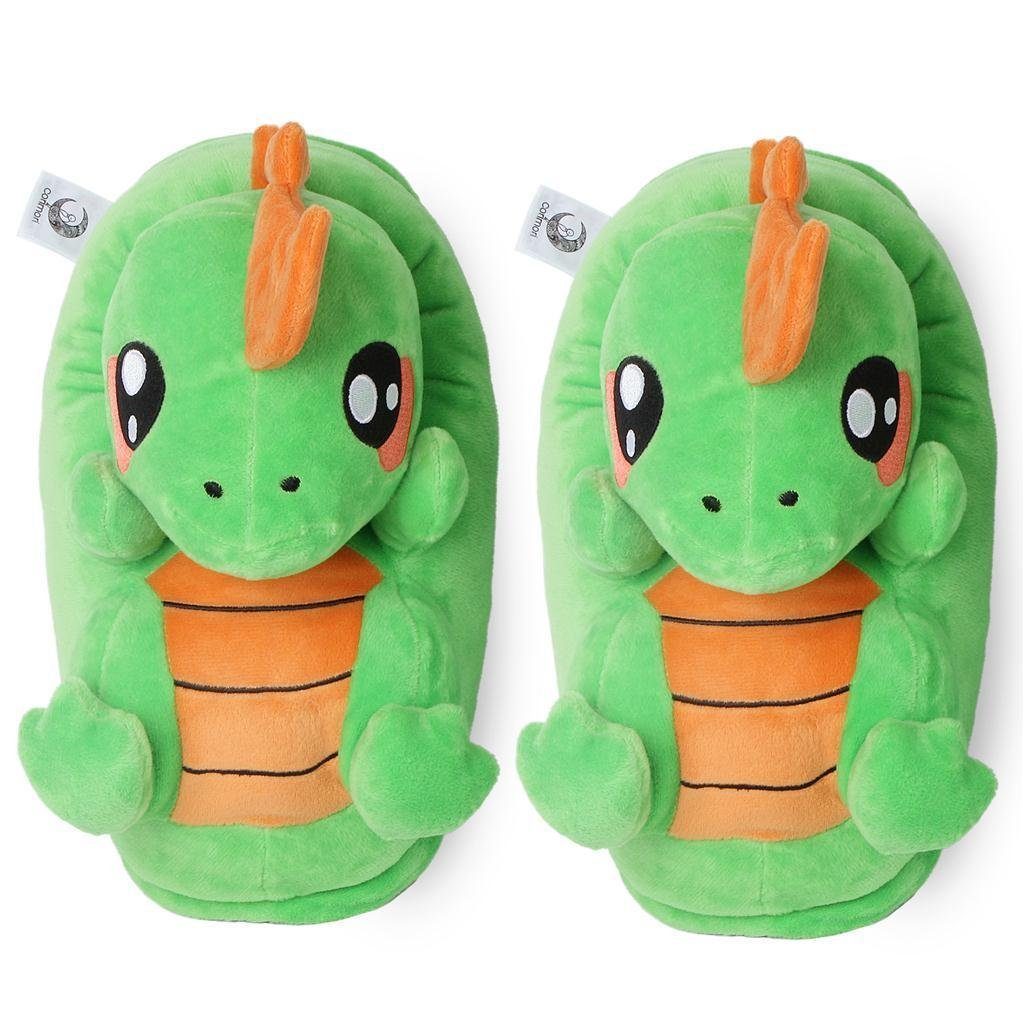 Corimori Tier Pantoffeln für Erwachsene Einheitsgröße 34-44 Plüsch Hausschuhe (Packung, Geschenk) EU Einheitsgröße 34-44, Dinosaurier Byte, für Kinder und Erwachsene