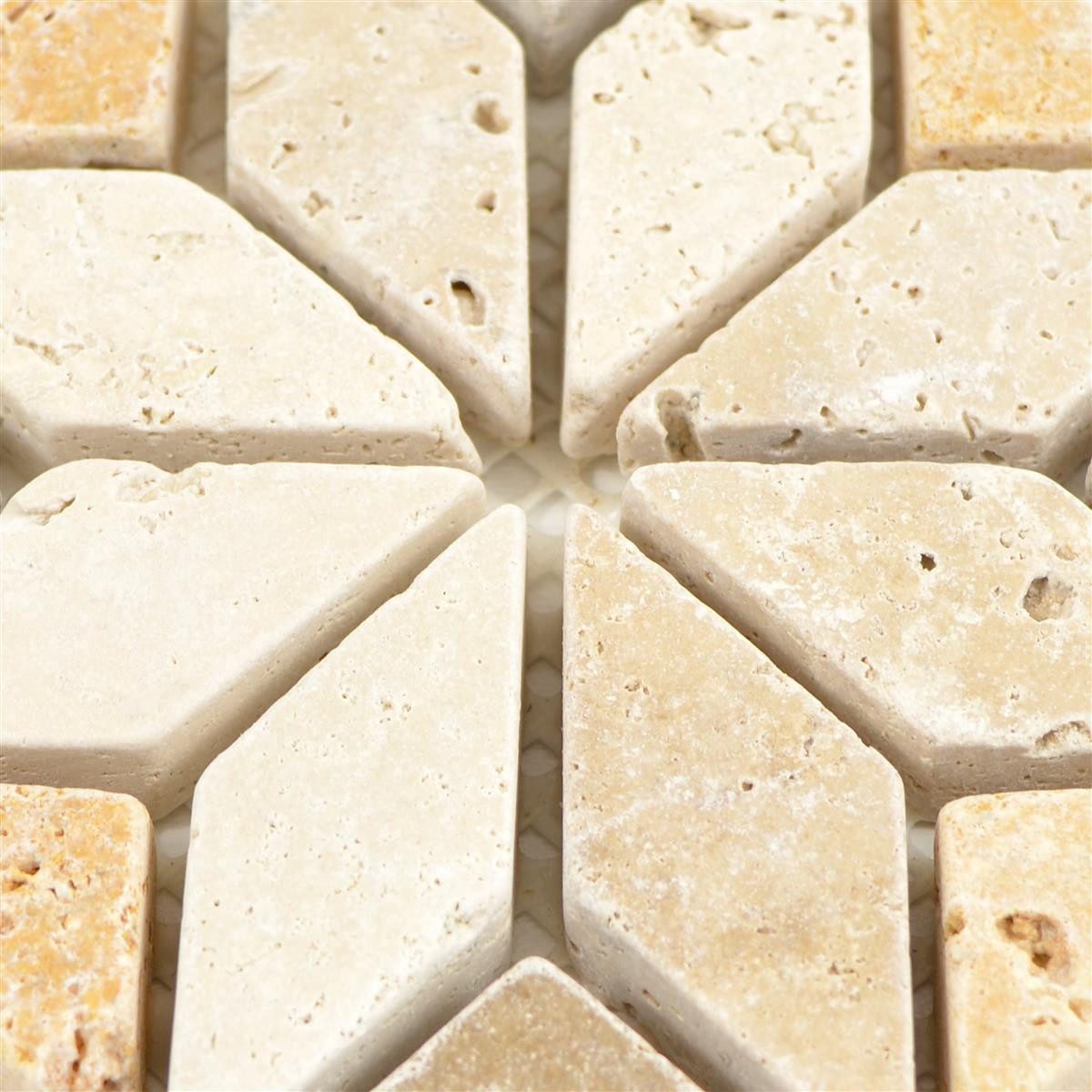 Mosafil Mosaikfliesen Naturstein Rosone Drexel Braun Beige Gold 10x10cm, Naturstein-Travertin 10.000x10.000, gold-beige-braun, Verlegefertig auf ein Netz geklebt - Frostsicher - Wasserfest -