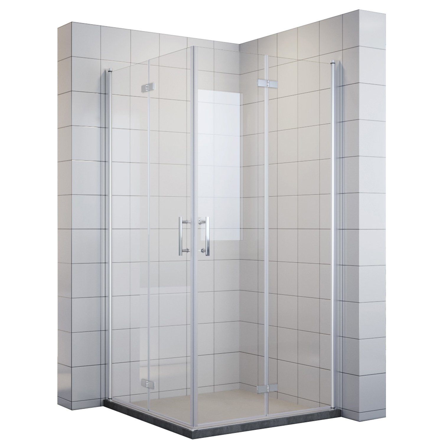 SONNI Eckdusche Duschkabine Eckeinstieg Pendeltür Falttür Nano Glas Drehfalttür, BxT: 90x90 cm