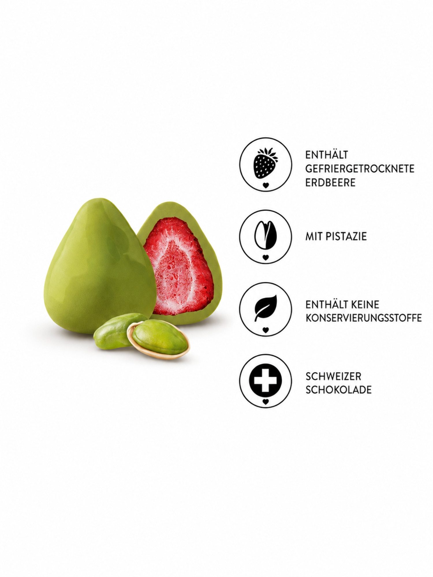 PATISLOVE Schokolade Erdbeer-Dragees mit Pistazie, weißer Überzug, 60 g, 1 x 60 g, mit gefriergetrockneter Erdbeere, mit Pistazie