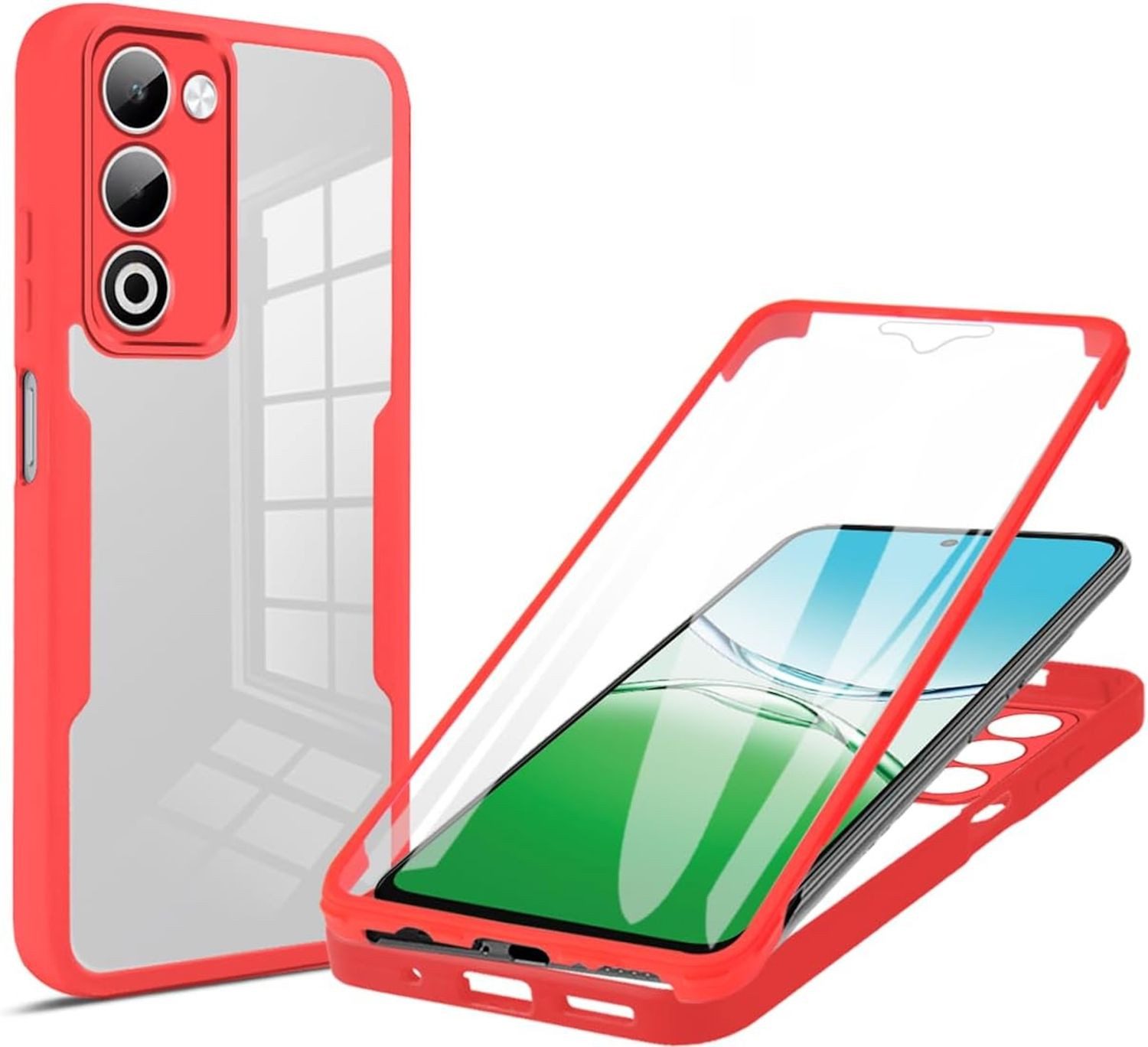 Wigento Handyhülle Für Xiaomi Redmi 15 5G / 4G Full Body 360 Acryl Hybrid TPU Hülle Rot, 360 Grad Schutz, stoßdämpfend, robust