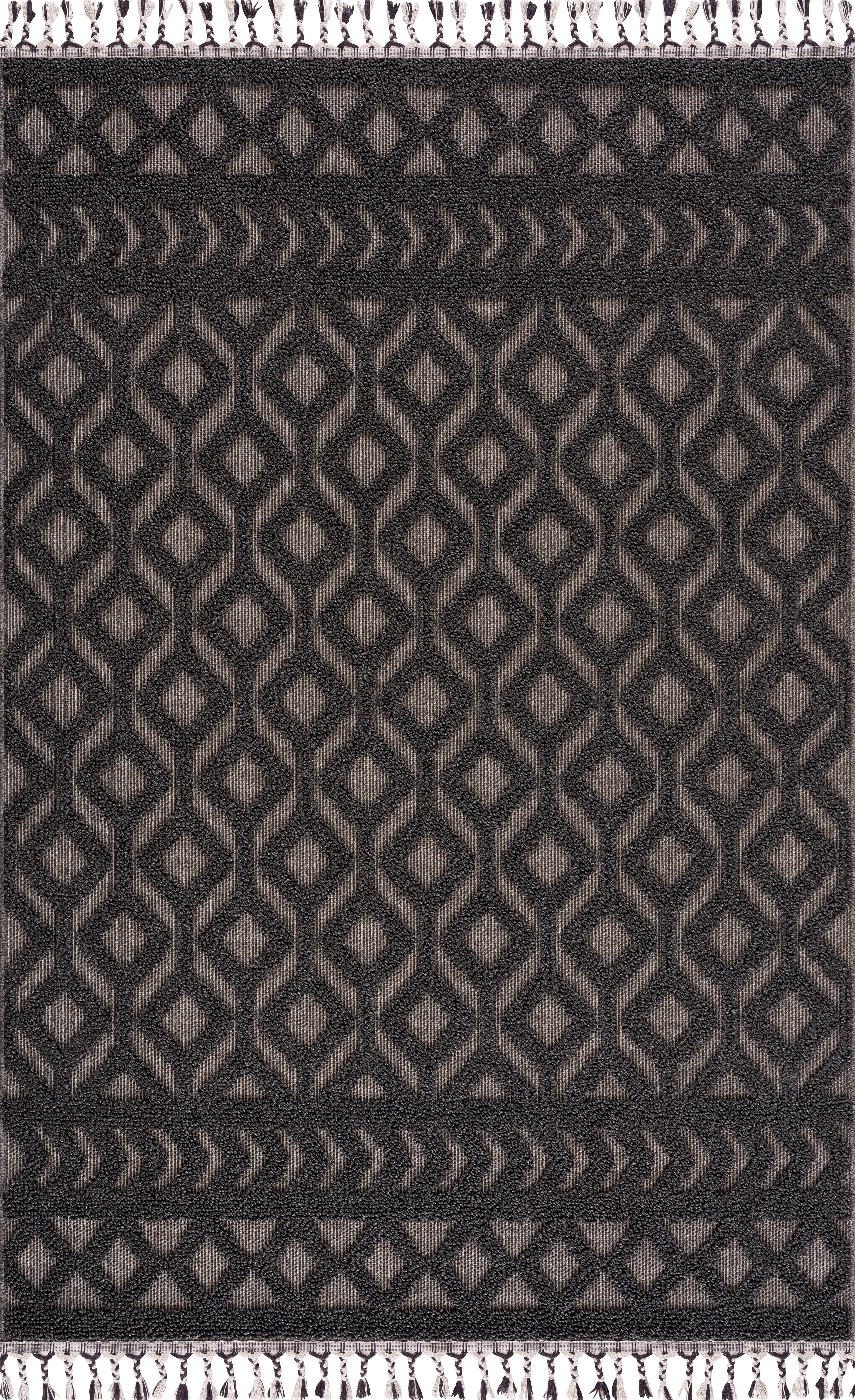 Teppich Mitch, Leonique, Höhe: Hoch-Tief-Effekt, mm, mit Woll-Look, grau rechteckig, Boho-Stil, 18 im Fransen