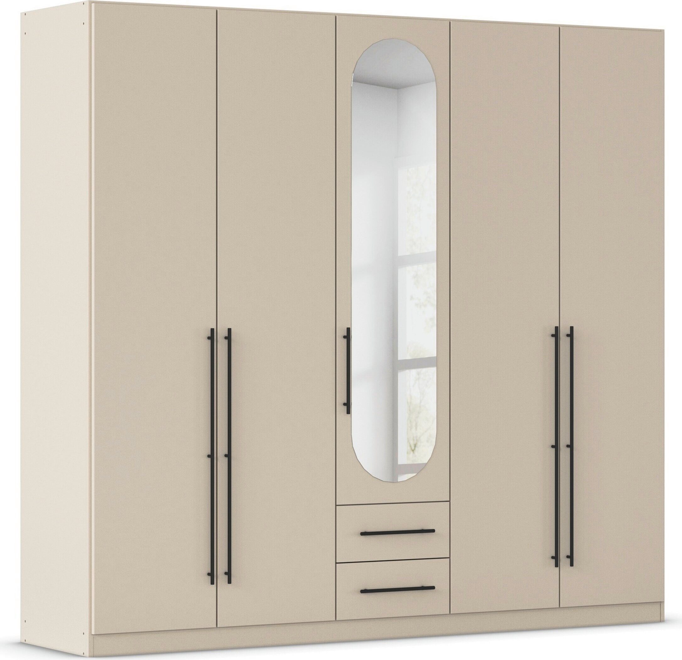OTTO home Kleiderschrank Schlafzimmer Schrank Garderobe RONDO Breiten 136/181/226/271 cm (3 verschiedene Ausstattungen BASIC/CLASSIC/PREMIUM (inkl. SOFT-CLOSE) elegante ovale Spiegelelemente Metallgriffe in Schwarz MADE IN GERMANY