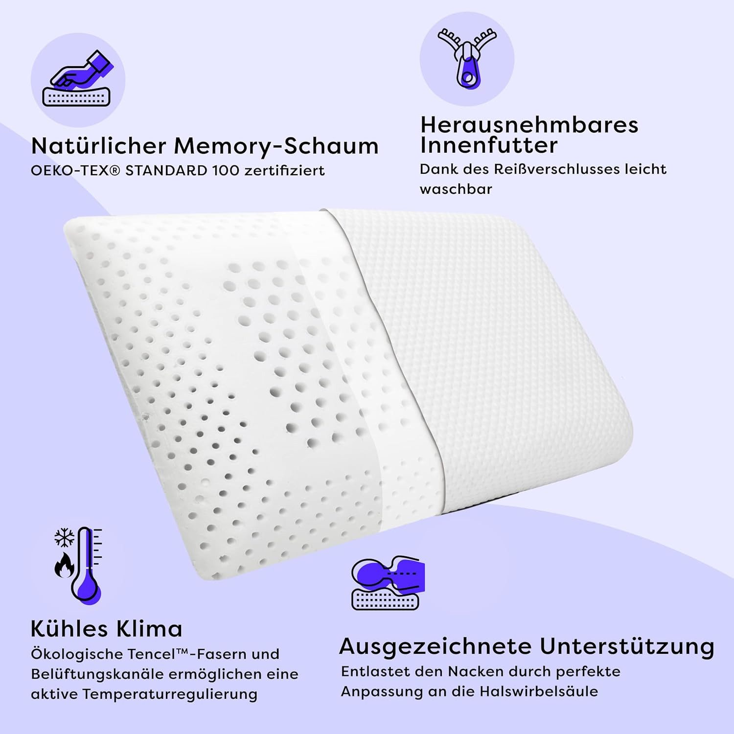 Wolkenfeld Nackenkissen Eron Nackenstützkissen, 1-tlg., Optimaler Support für Nacken, Rücken und Schultern – Tencel-Faser