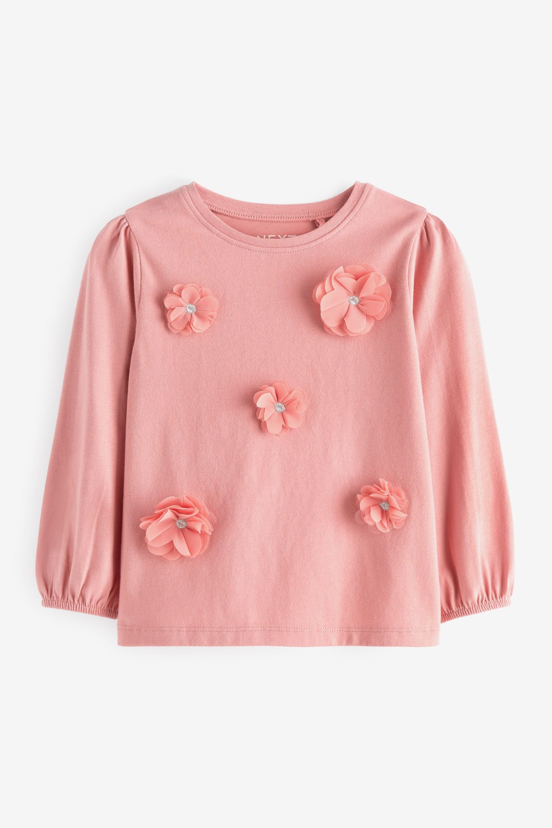 Next Langarmshirt Langarm-Shirt mit Ansteckblume (1-tlg) Pale Pink