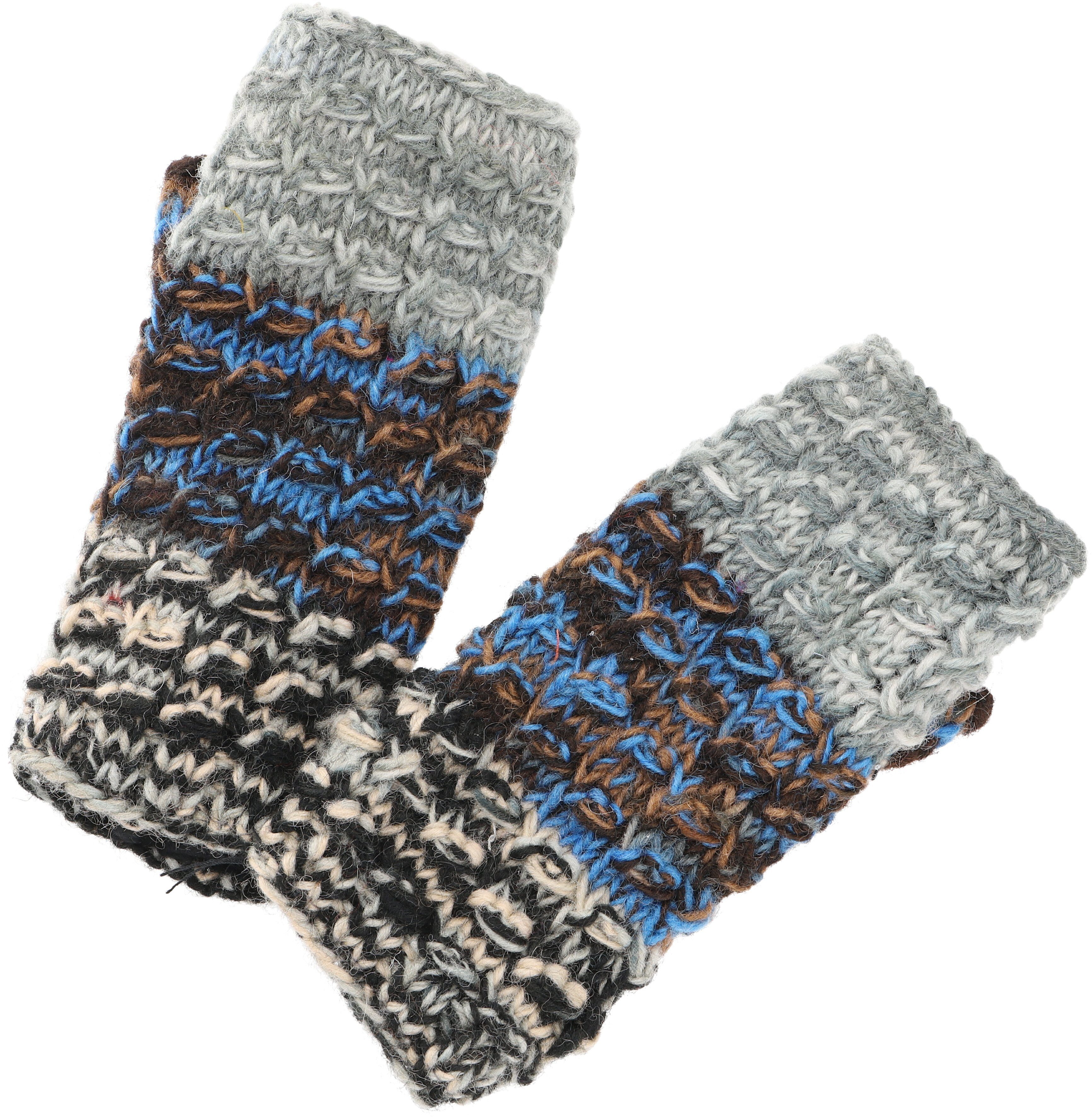 Nepal Wollstulpen grau/blau Strickhandschuhe -.. Guru-Shop Handstulpen, gestrickte aus