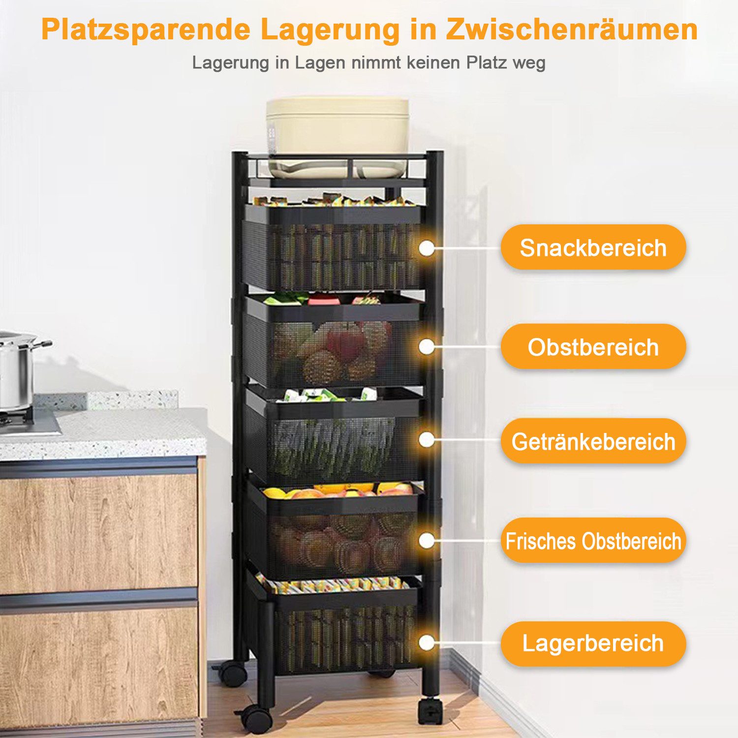 Refined Living Küchenwagen 5 Ebenen Rollwagen Eckig mit Rollen Küchenregal günstig online kaufen