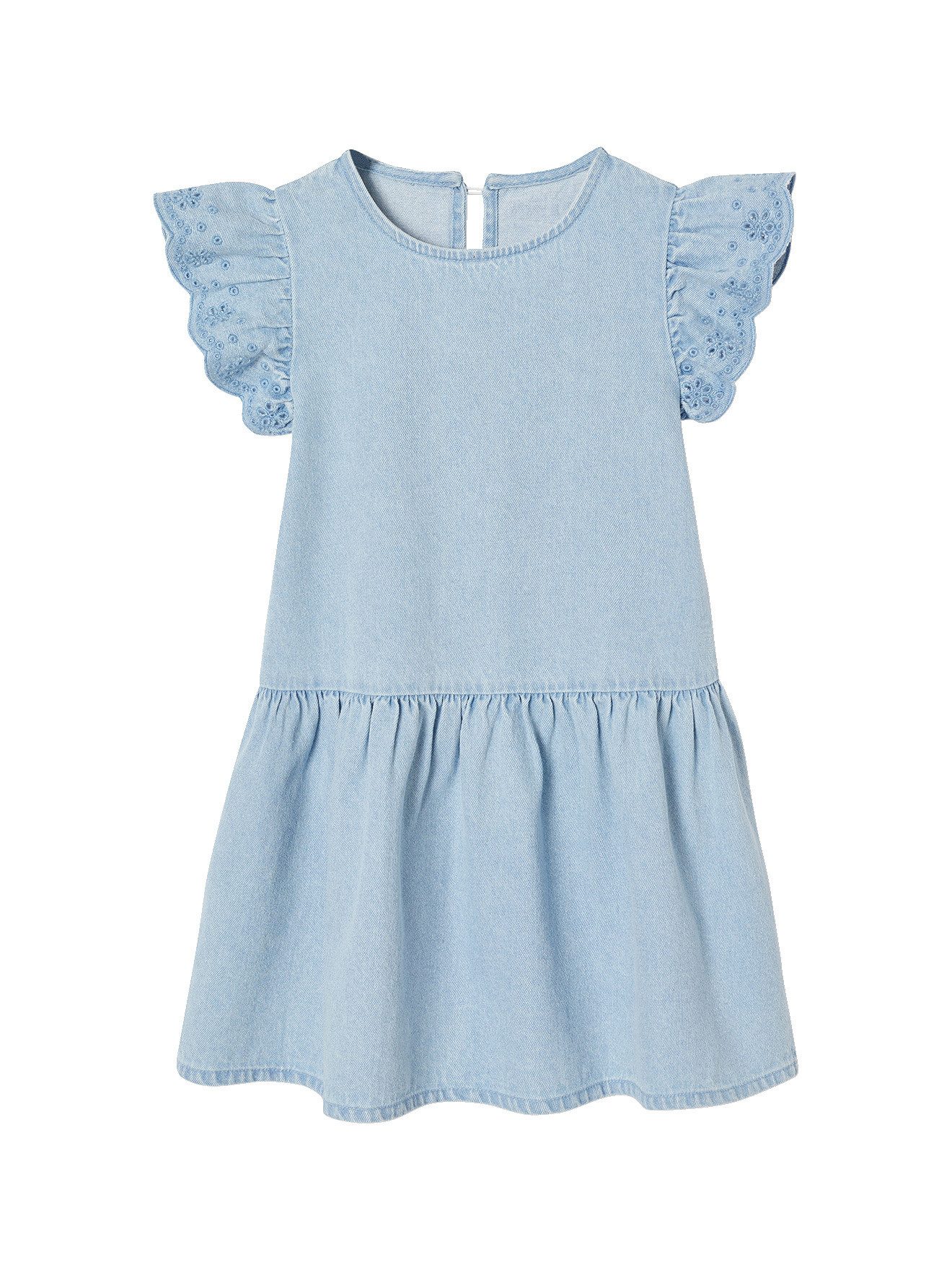 vertbaudet Minikleid Jeanskleid mit bestickten Ärmeln Mädchen