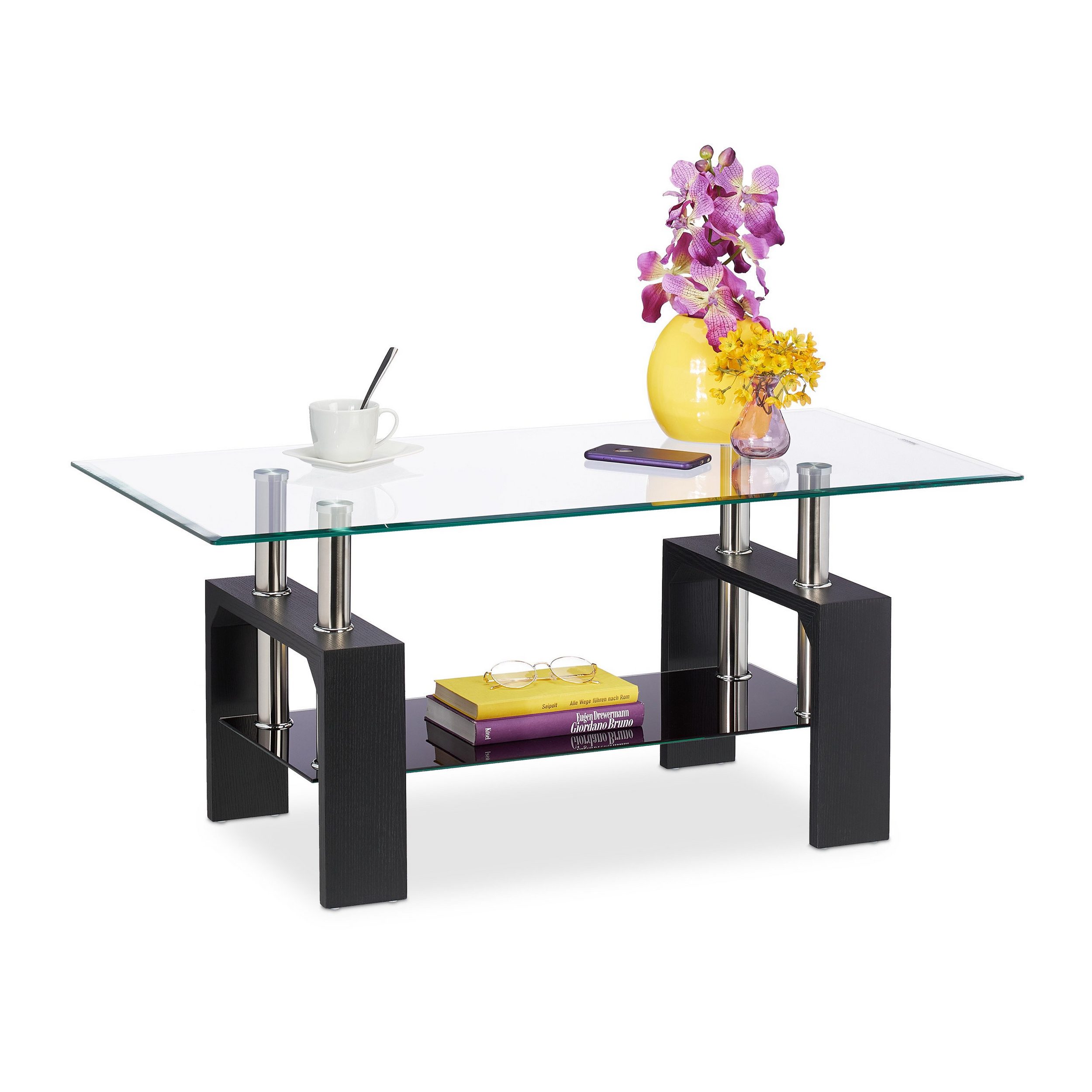 Couchtisch GLAS & Holzoptik SCHWARZ von RELAXDAYS - RELAXDAYS