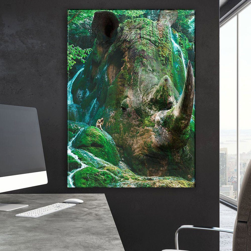 DOTCOMCANVAS® Leinwandbild, Nashorn Wandbild ohne Rahmen Natur von