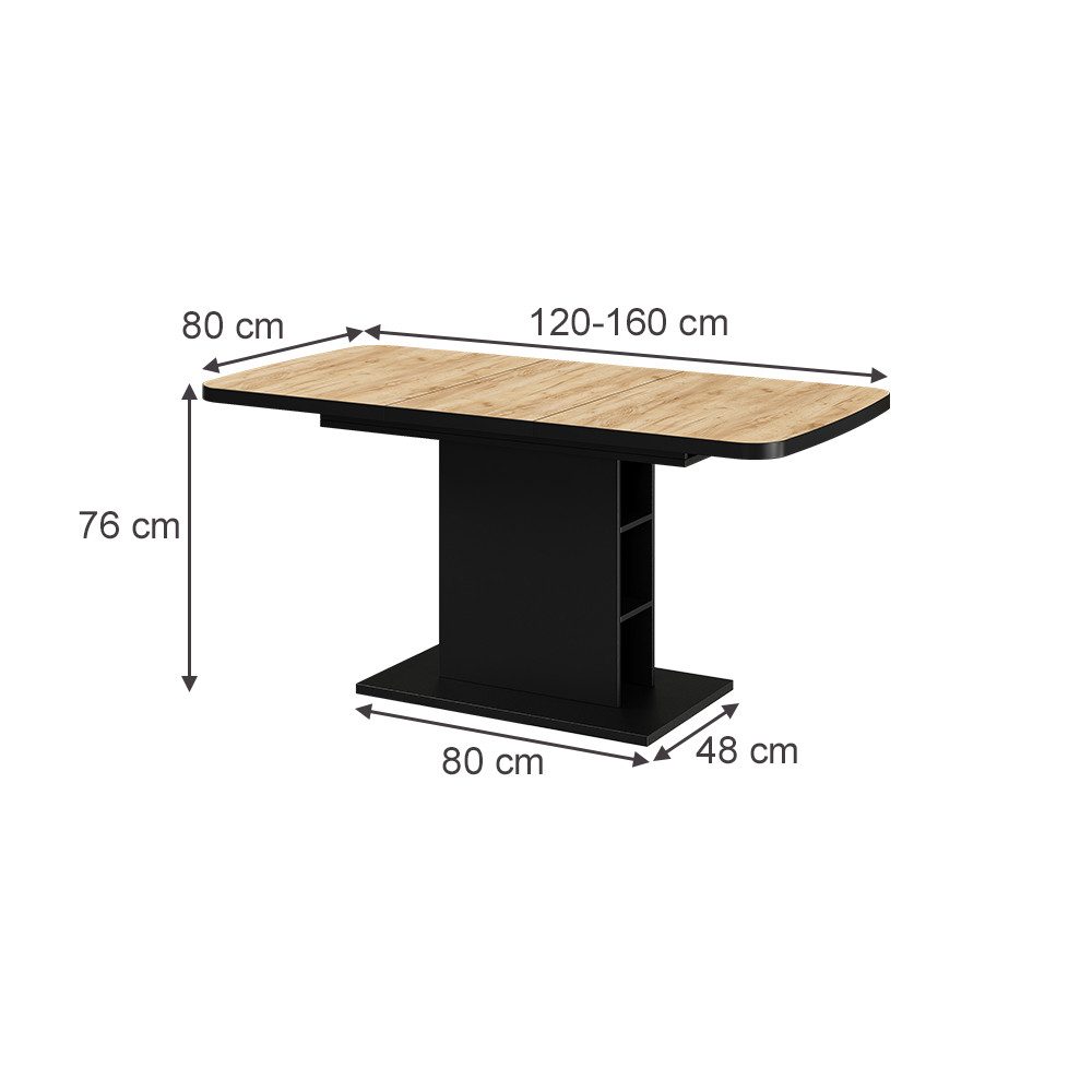 Vicco Esstisch Fenaro, Schwarz/Goldkraft Eiche, 120 x 80 cm mit offenen Fächern (1-St)
