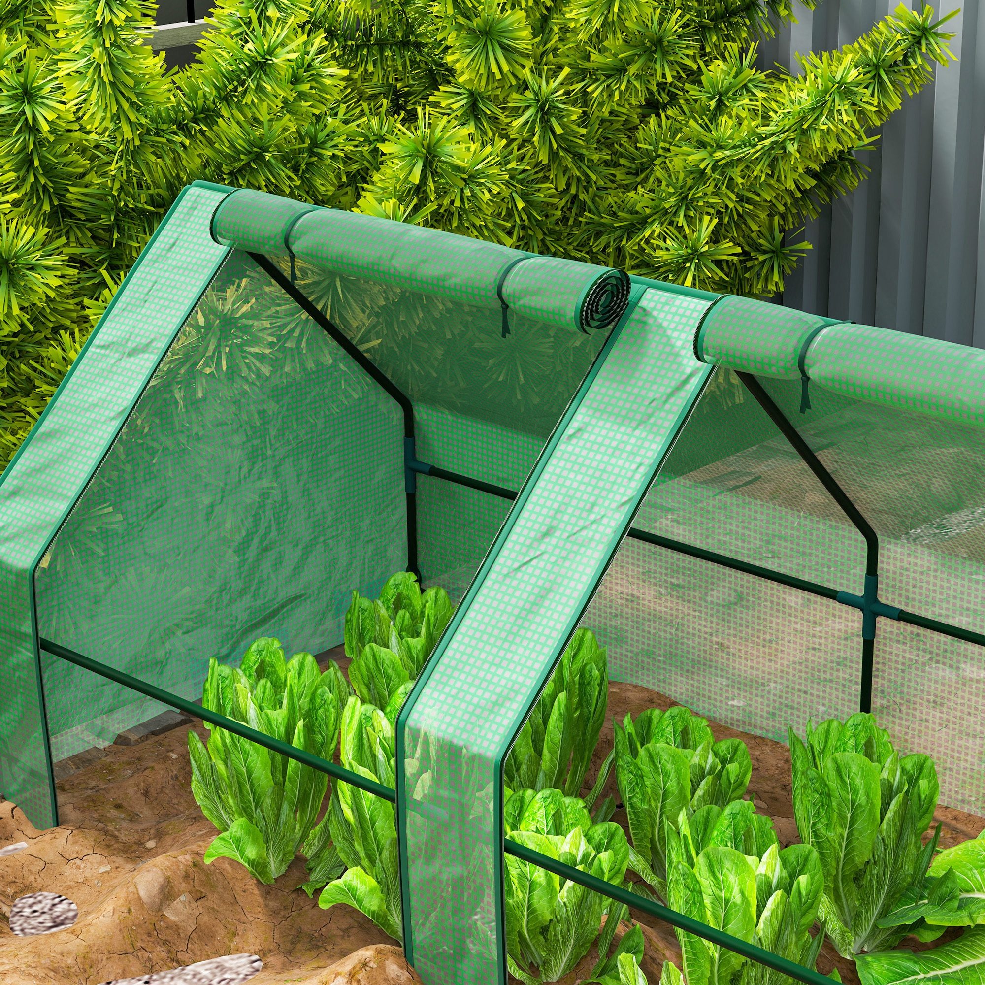 MC Star Gewächshaus Mini-Gartengewächshaus, Tunnelgewächshaus mit 4 Fenstern, und aufrollbaren Reißverschlüssen, Stahl, 140 g/m² PE, UV-beständig, 360 x 90 x 90 cm, Grün