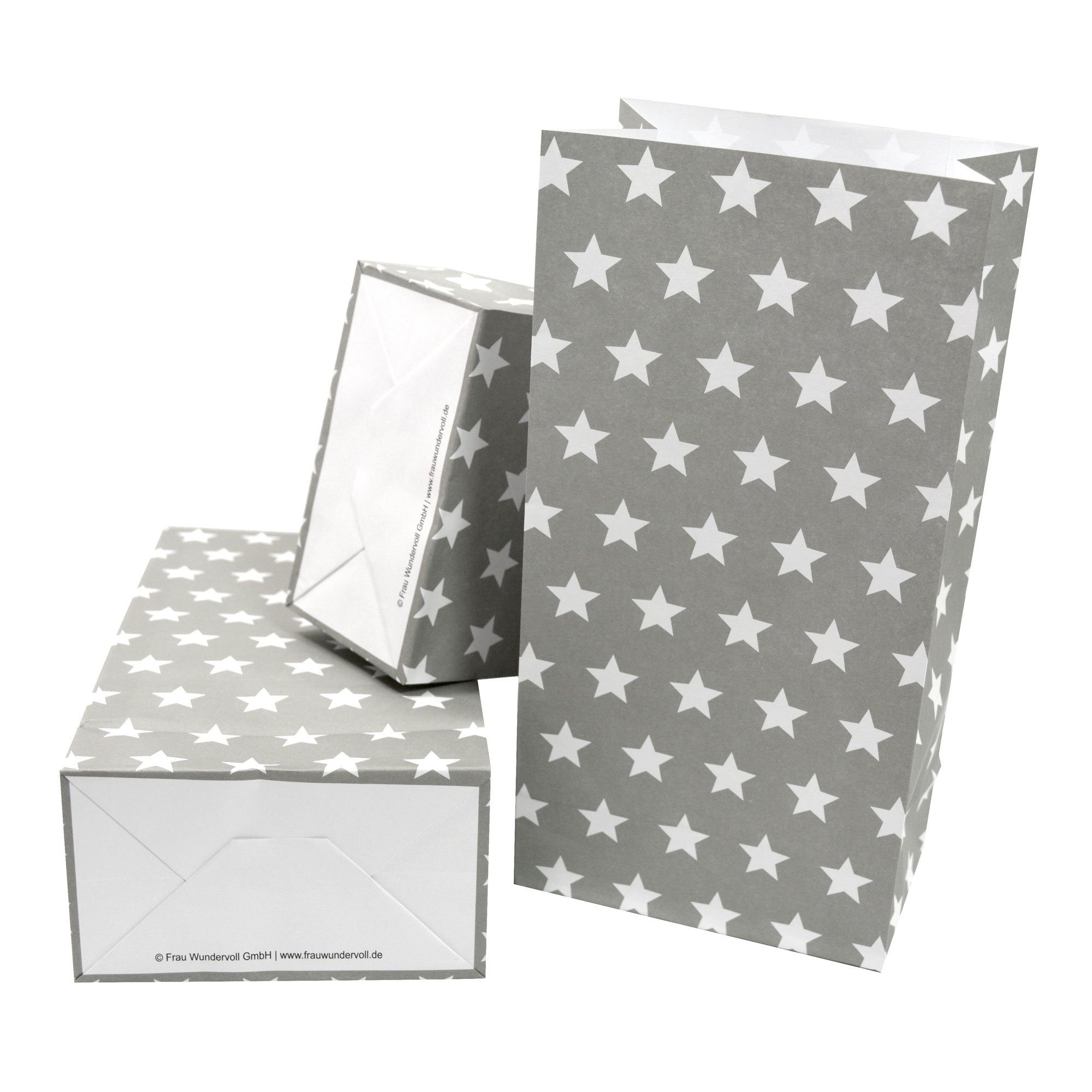 Frau WUNDERVoll Papierdekoration Papiertüten mit Boden - grau, weiße Sterne, 100g