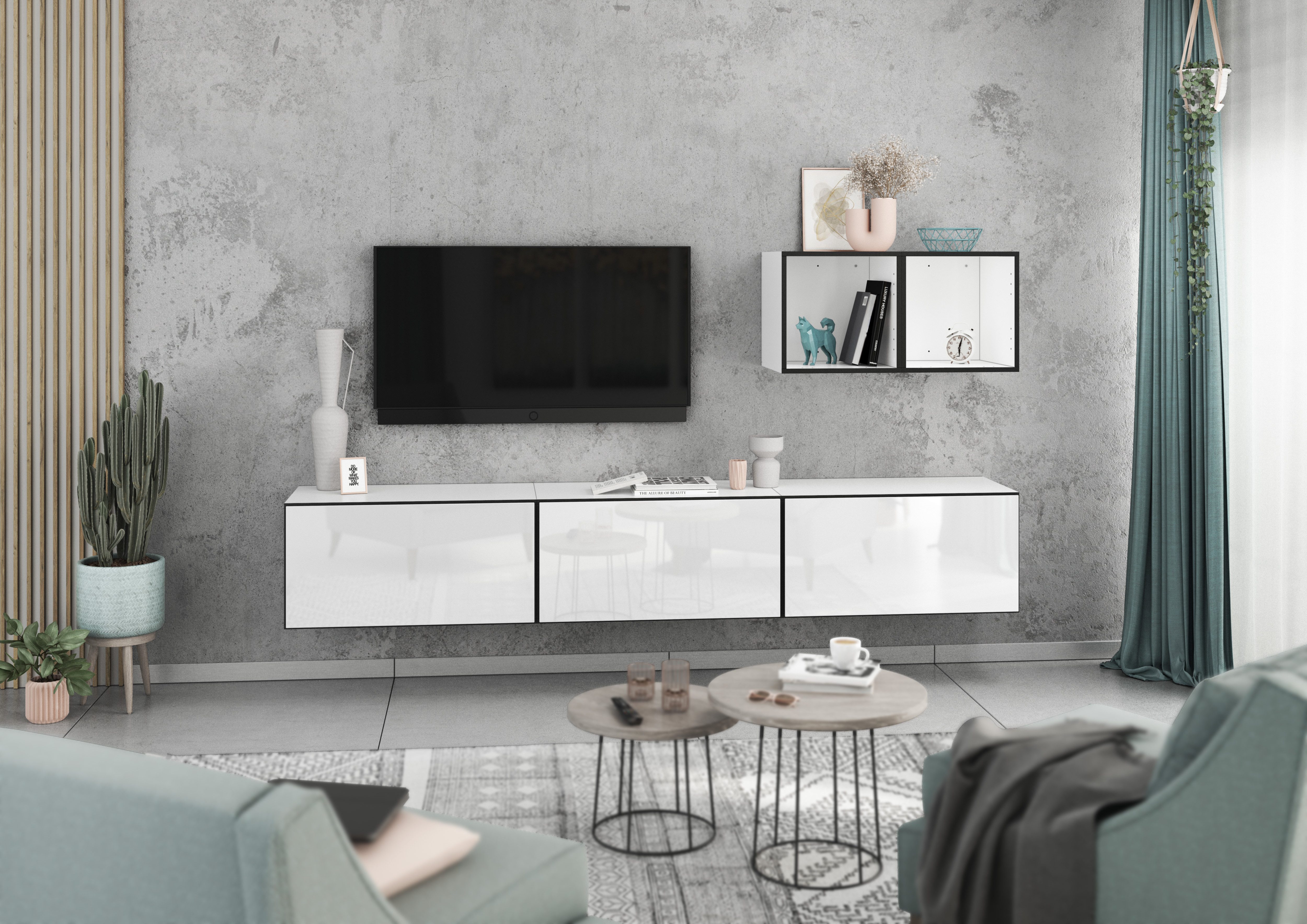 BMG Möbel Schranksystem Modul+ (Einzelschränke und Regale kombinierbar im Baukastenprinzip, wählbar aus Regal, Schrank mit Tür oder Schrank mit Klappe) mit oder ohne Fronten, griffloses Design, Made in Germany