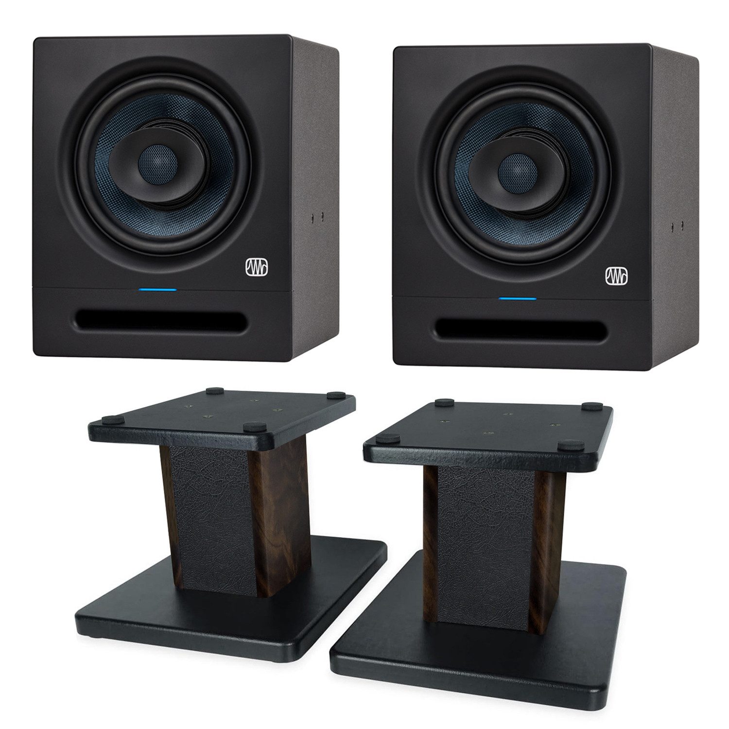 Presonus Presonus Studio-Monitor Eris Pro 8 1 Paar mit Boxenständer Walnuss Колонки (Kabelgebunden, 140 W, Studio-Monitor)