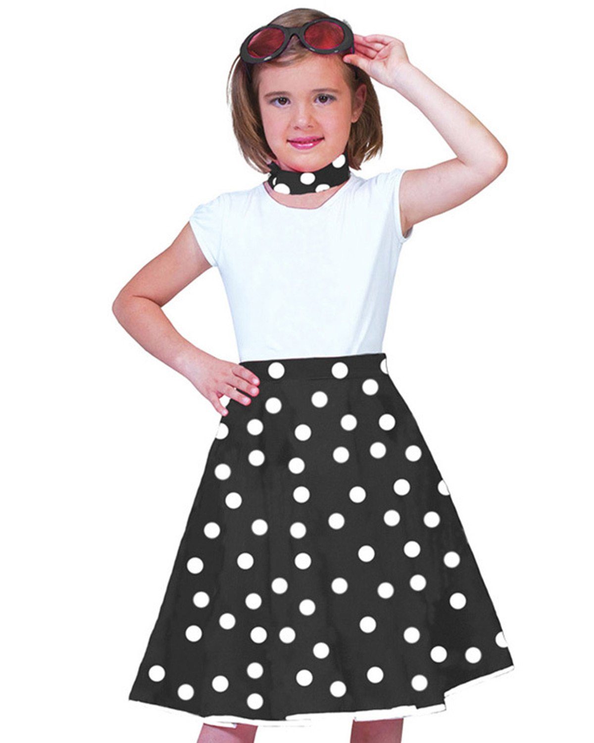 Das Kostümland Kostüm Tellerrock mit Halstuch für Kinder, Schwarz Weiß