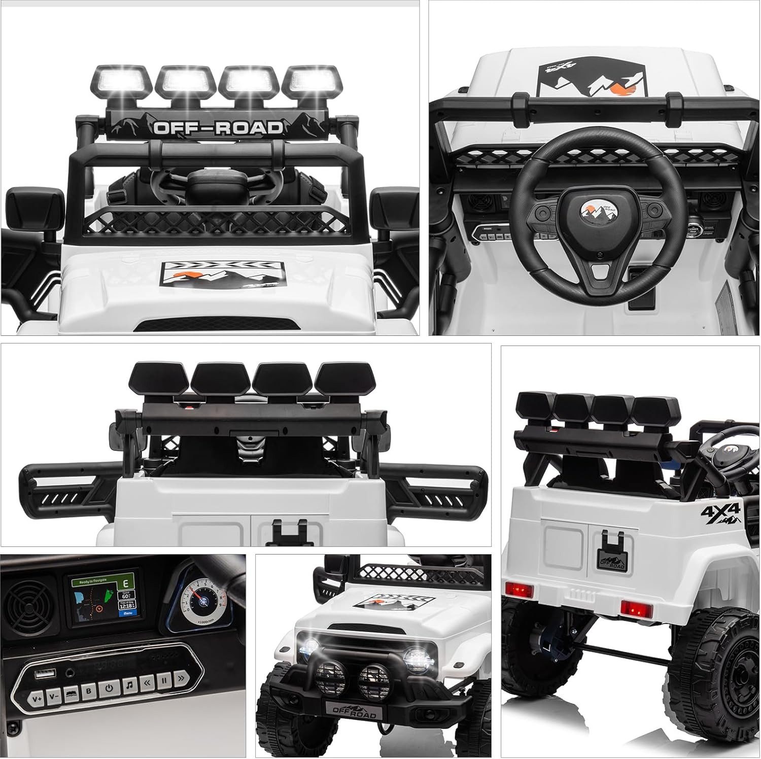 Hausprofi Elektro-Kinderauto Elektroauto Kinder-Jeep für ab 3 Jahren, mit 2,4G Fernbedienung, LED, Bluetooth, Musik, 3-5 km/h