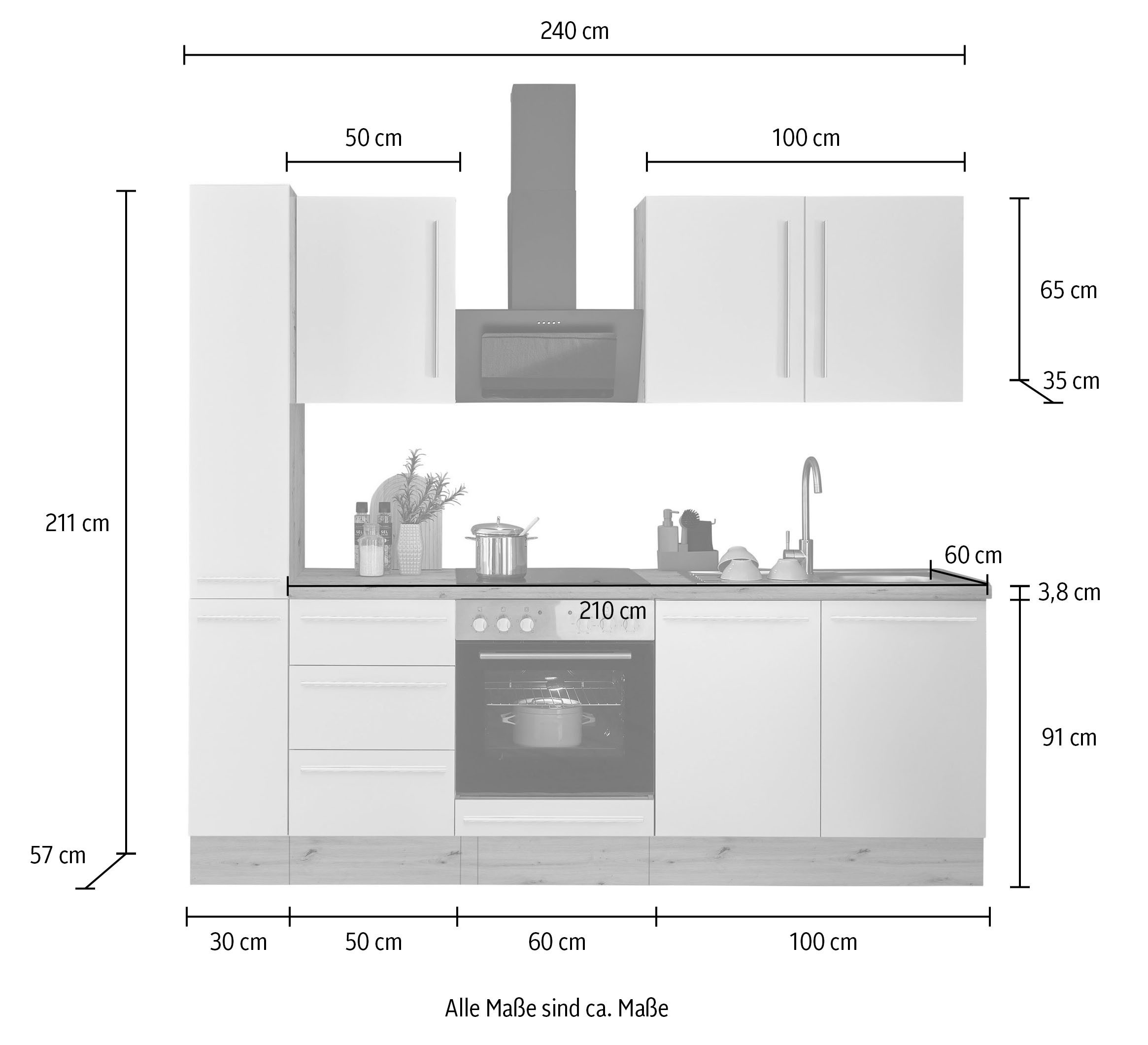 KOCHSTATION Küchenzeile Florida, Breite 240 cm, wahlweise mit E-Geräten,Softclose für Türen/Schubkästen