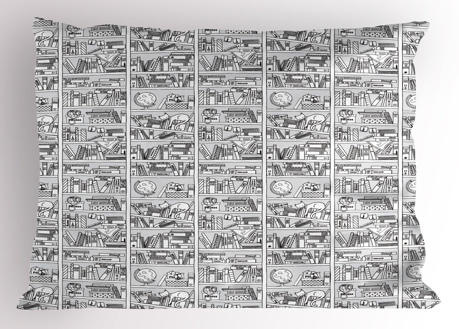 Kissenbezüge Dekorativer Standard Kissenbezug, Bücherregal (1 King Size Stück), Sketchy Gekritzel Abakuhaus mit Gedruckter