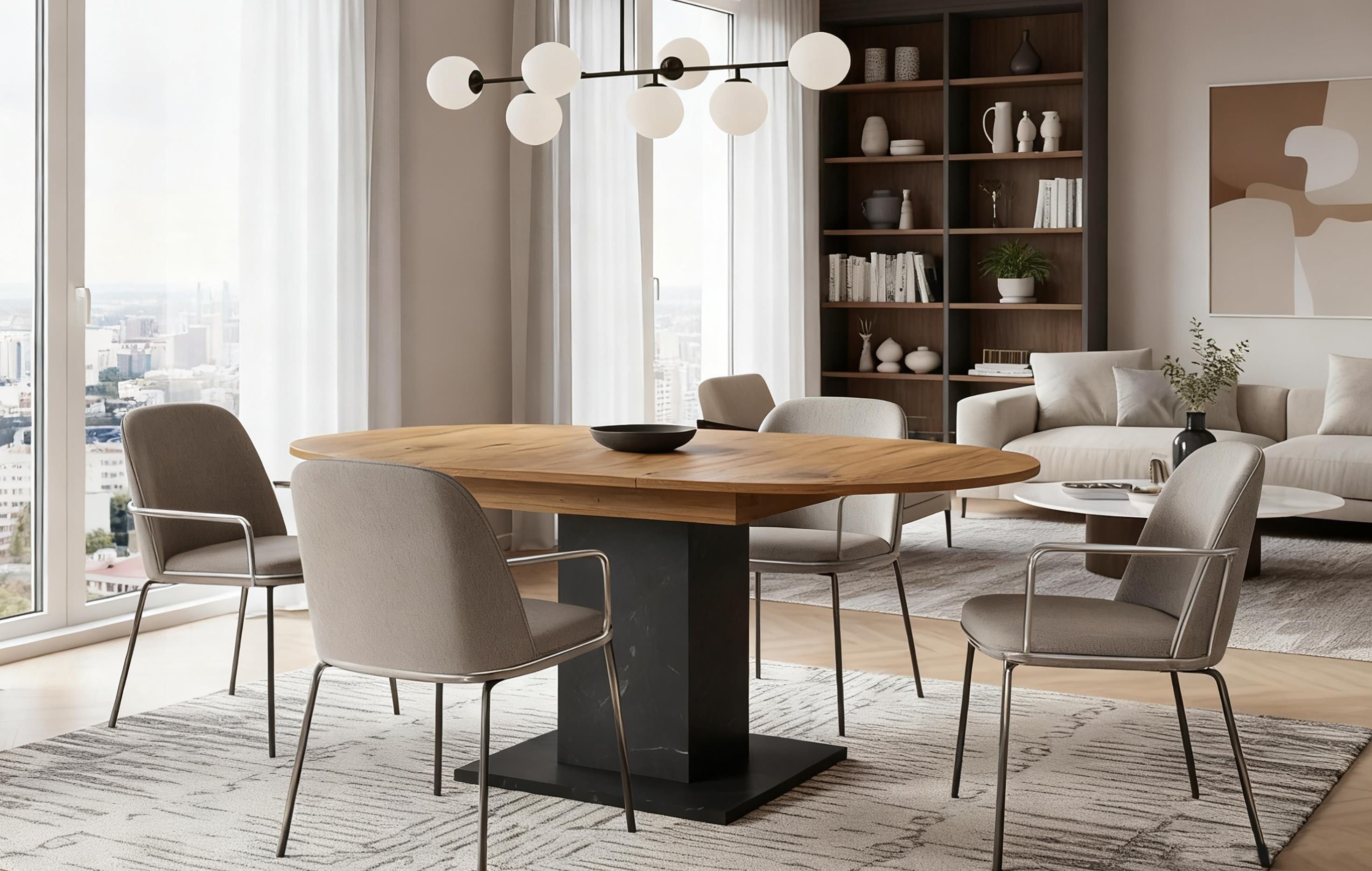 B&D home Säulen-Esstisch WIM, Holztisch, rund, ausziehbar 100-140cm, 4-6 Personen, versch. Farben