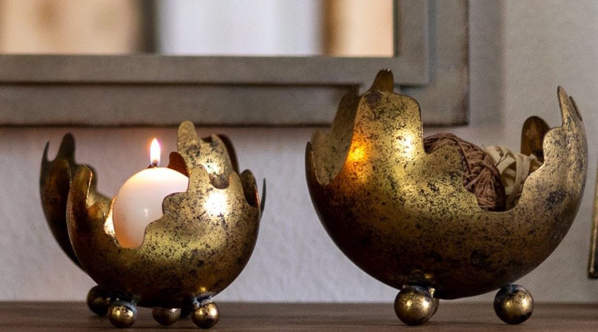 Flamme Schale Dekoschale Rund Gold Deko-Schale GlasArt Silber Kerzen Kerzenhalter