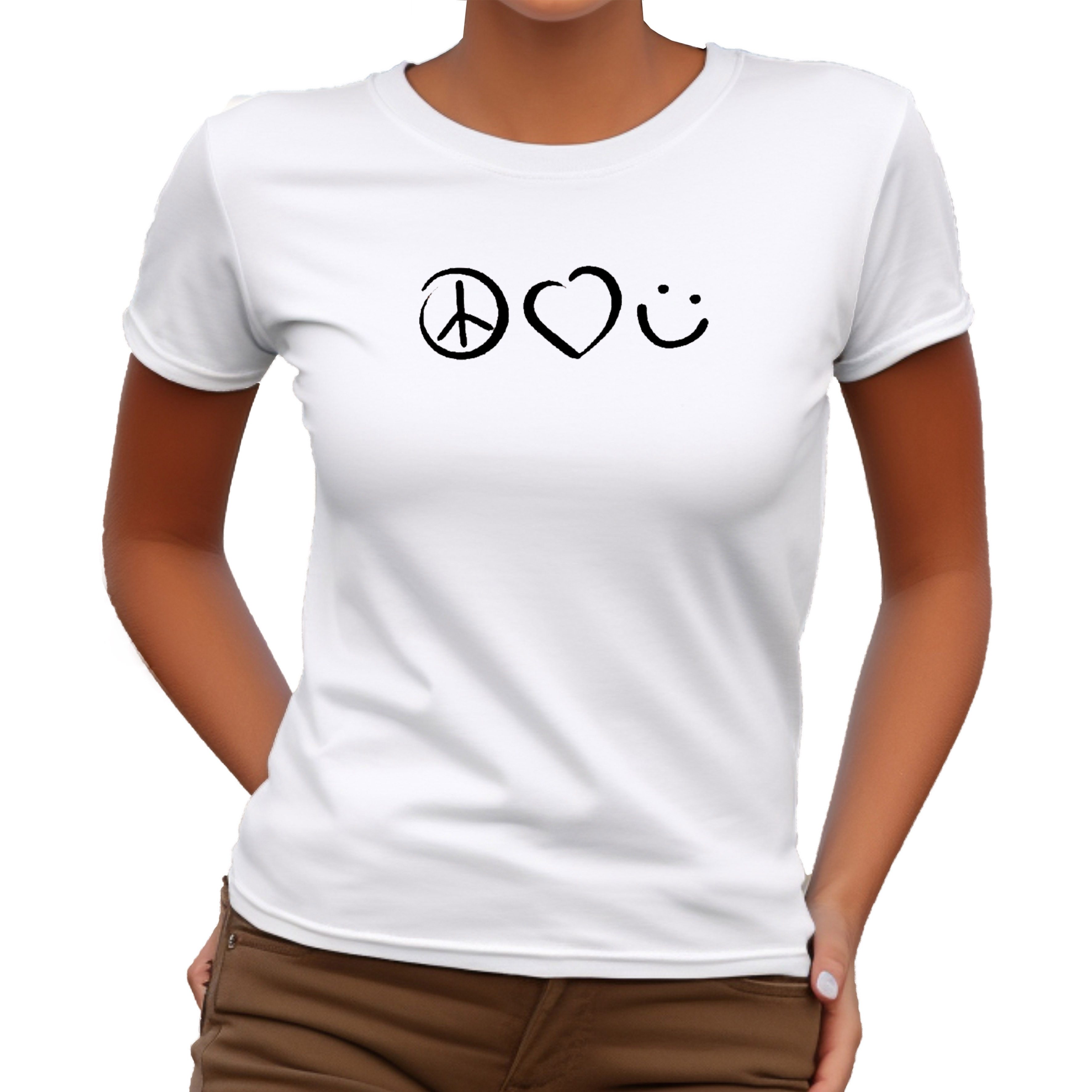 Banco T-Shirt Damen Kurzarm Peace, Love, Smile Unifarben Unifarben günstig online kaufen