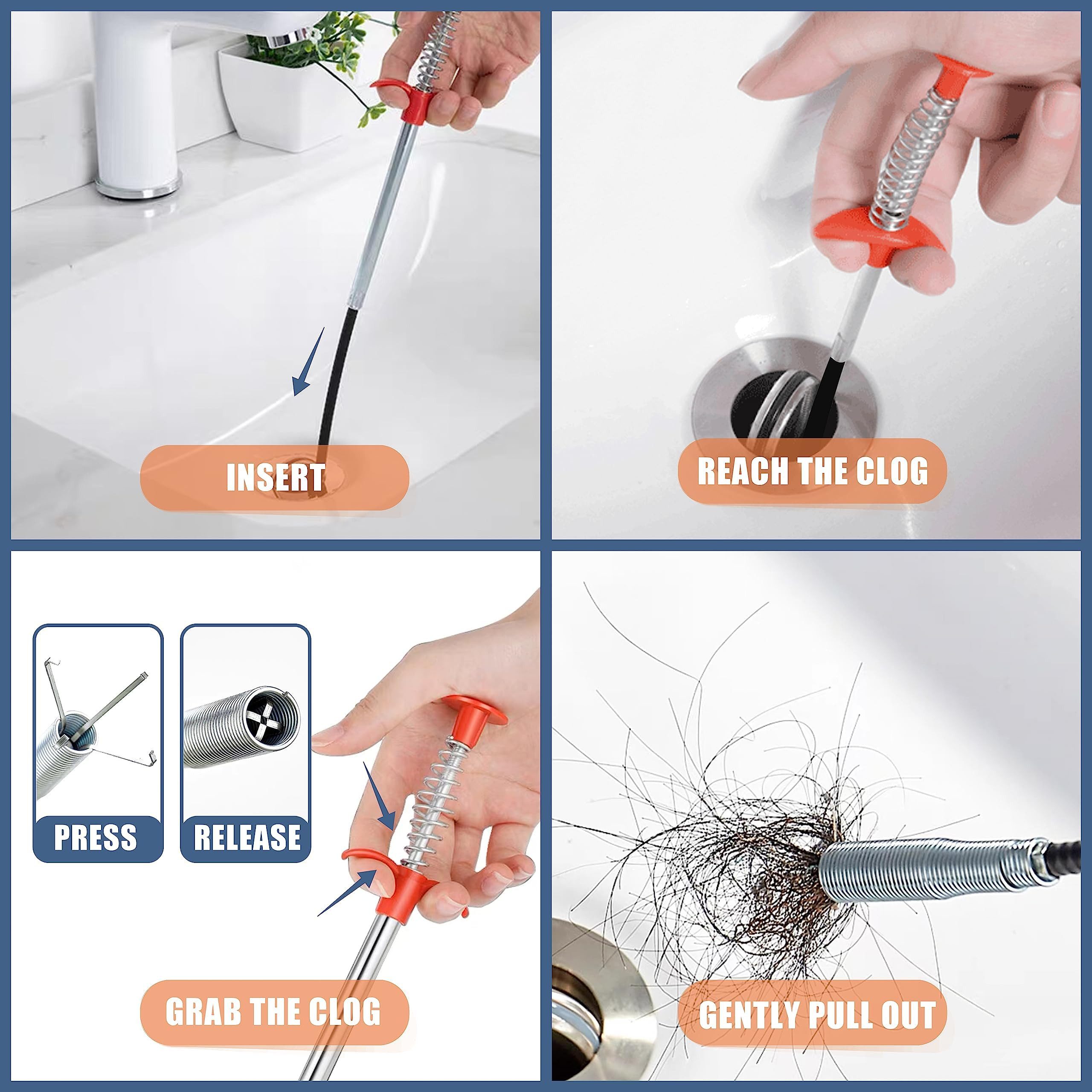 FOUORTUNATE-BEE Rohrreinigungsspirale Abflussreiniger Set 9-teilig – Rohrspirale & Haarentferner, Abfluss Schlange für Bad, Küche, WC & Waschbecken – Bild 4 von 5