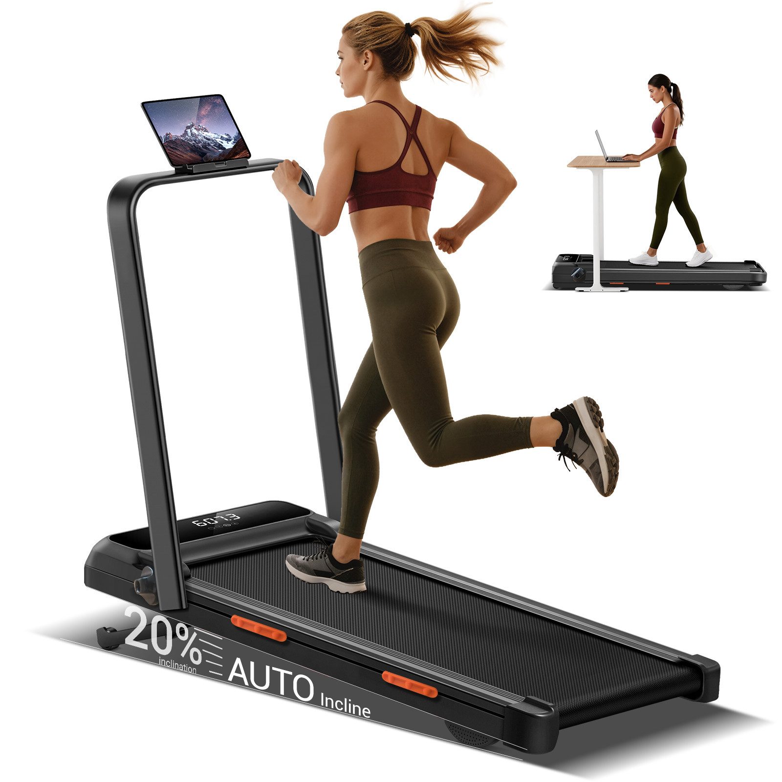 ROBORE Laufband X8F Walking Pad mit Neigungsverstellung von 0–20 %, 1–12 km/h, mit Fernbedienung und LED-Anzeige, für zu Hause und im Büro
