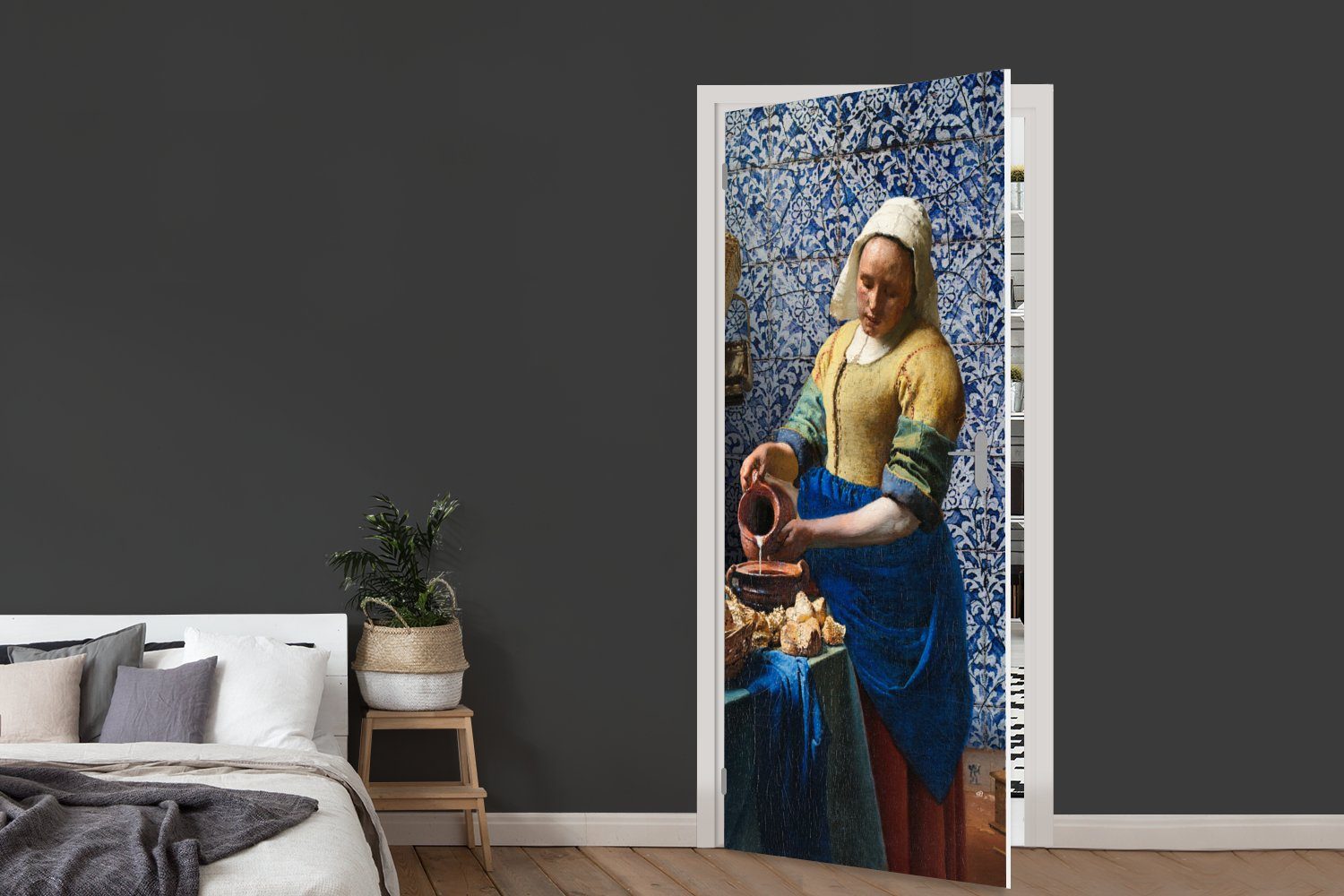 MuchoWow Türtapete - Vermeer Blau Fototapete Matt, (1 - Tür, cm Delfter Meister, Milchmädchen für Alte St), - 75x205 Gemälde - Türaufkleber, bedruckt