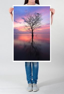 Sinus Art Poster 60x90cm Poster Landschaftsfotografie  Baum bei Sonnenaufgang