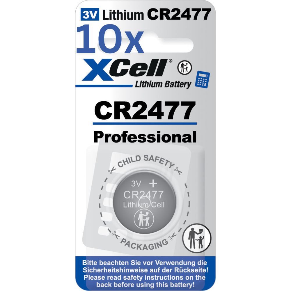 XCell 10x XCell Lithium-Knopfzelle CR2477 1er-Blister 3V/950mAh Knopfzelle