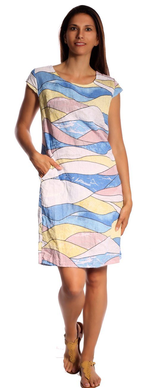 Sommerkleid Leinenkleid "Colourwaves" A-Linie kurzarm