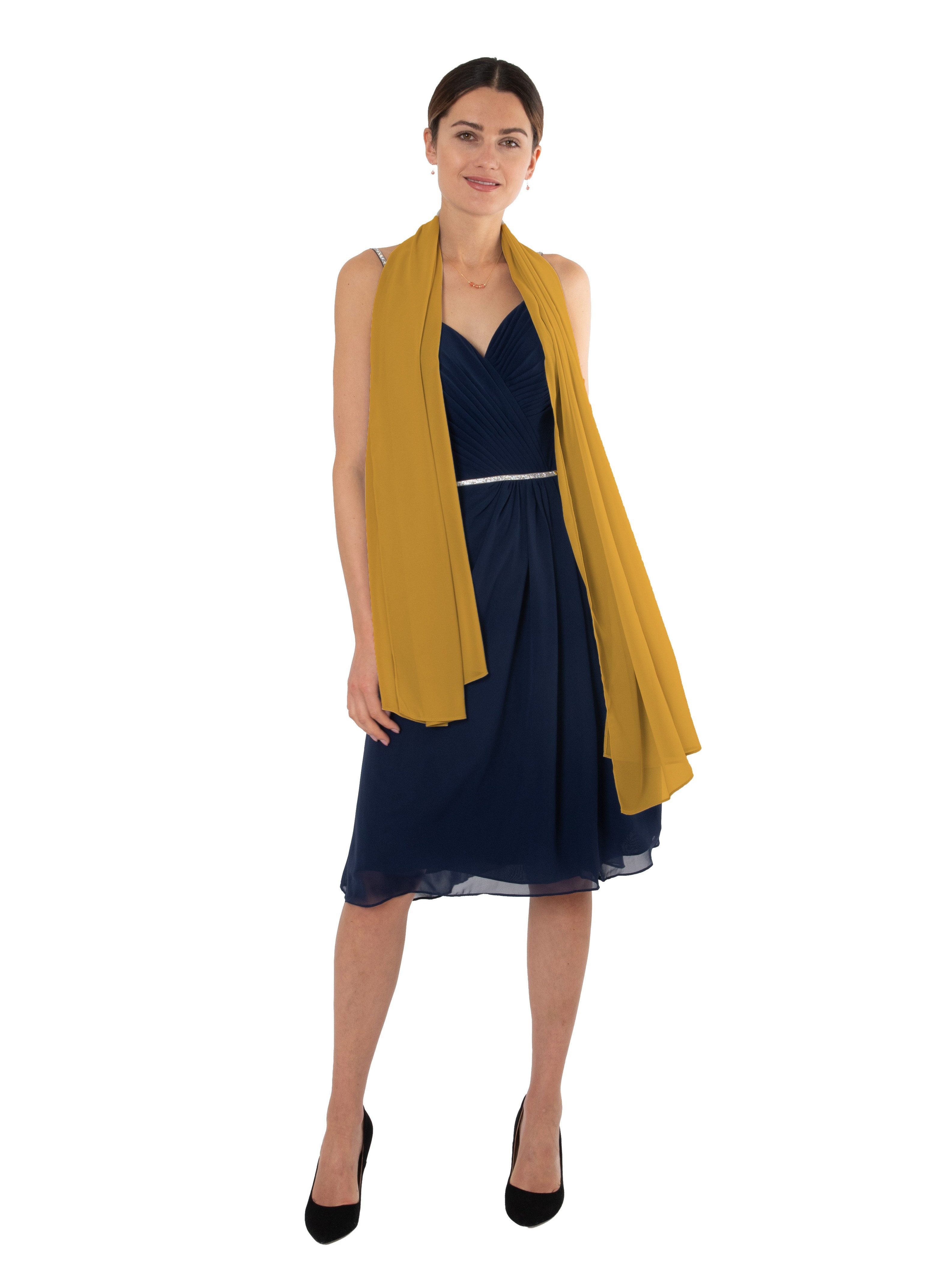 MayTree Modeschal Chiffon Schal Damen Stola Umschlagtuch für Abendkleid 70x180,Curcuma, (Stück, 1-St)