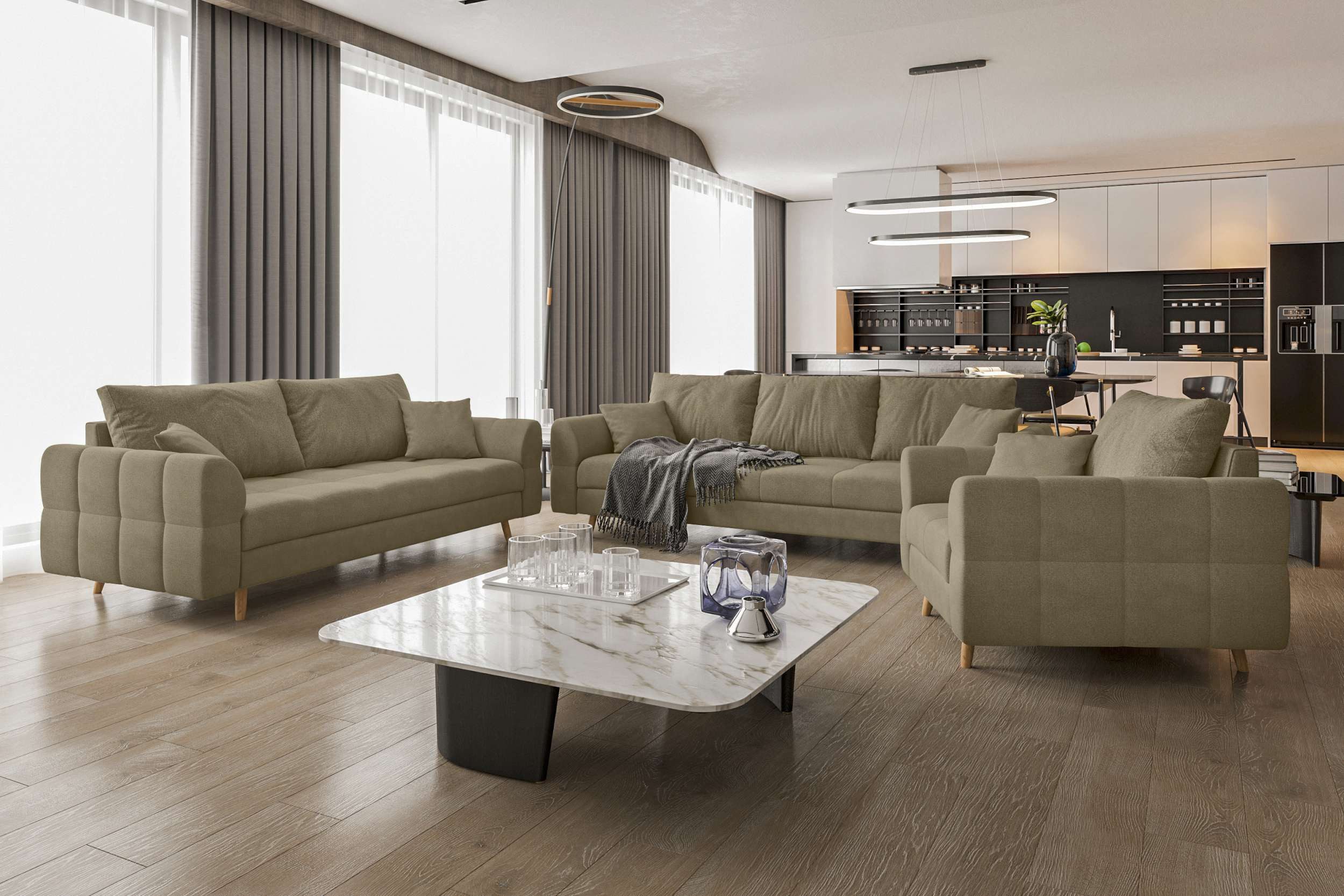 99rooms Polstergarnitur Bello, (Couchgarnitur, Set (3-tlg), günstig online kaufen
