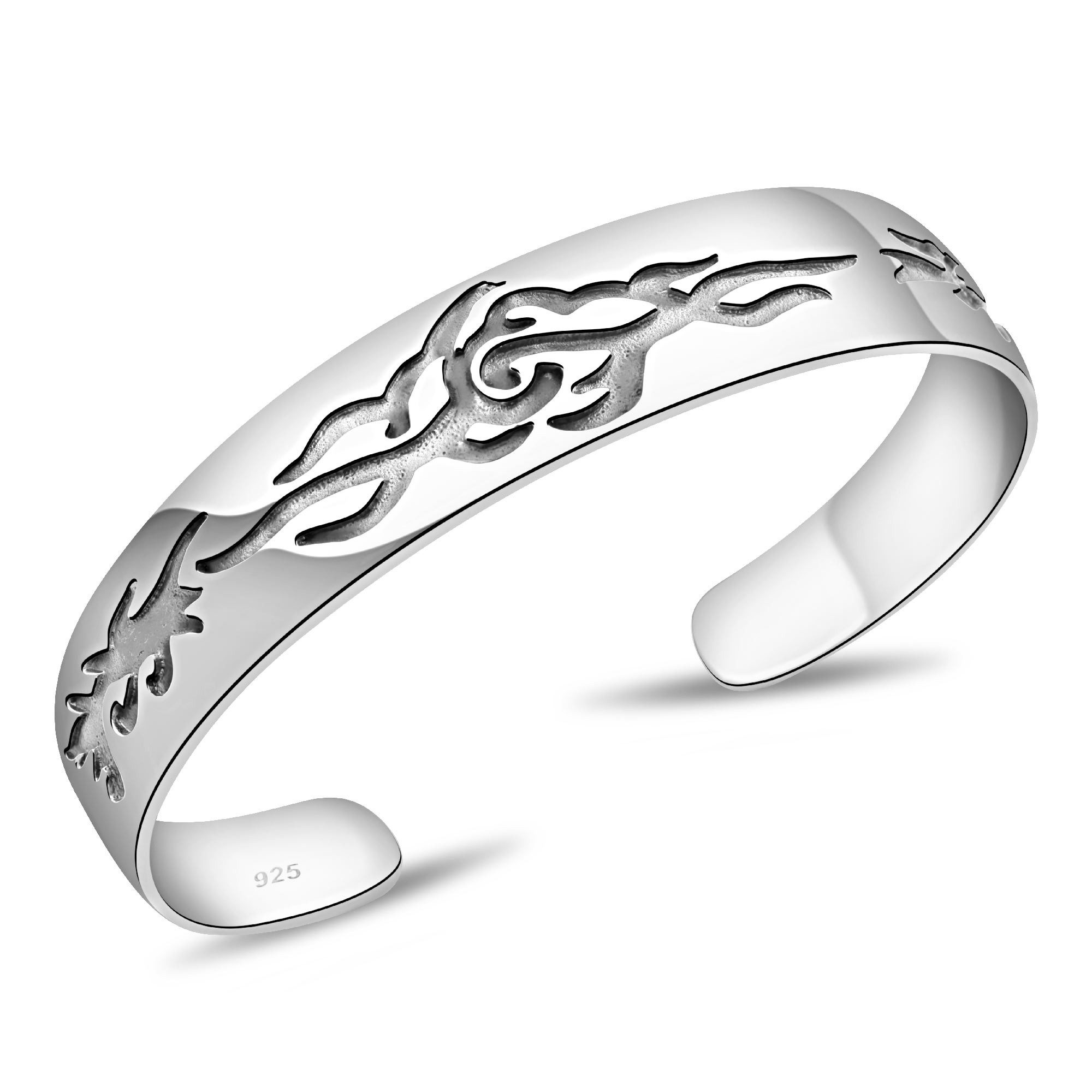Tony Fein Silberarmband Armreif 15 mm Tribal Muster 925er Sterling Silber Massiv Poliert Oxidi, Made in Italy für Damen und Herren