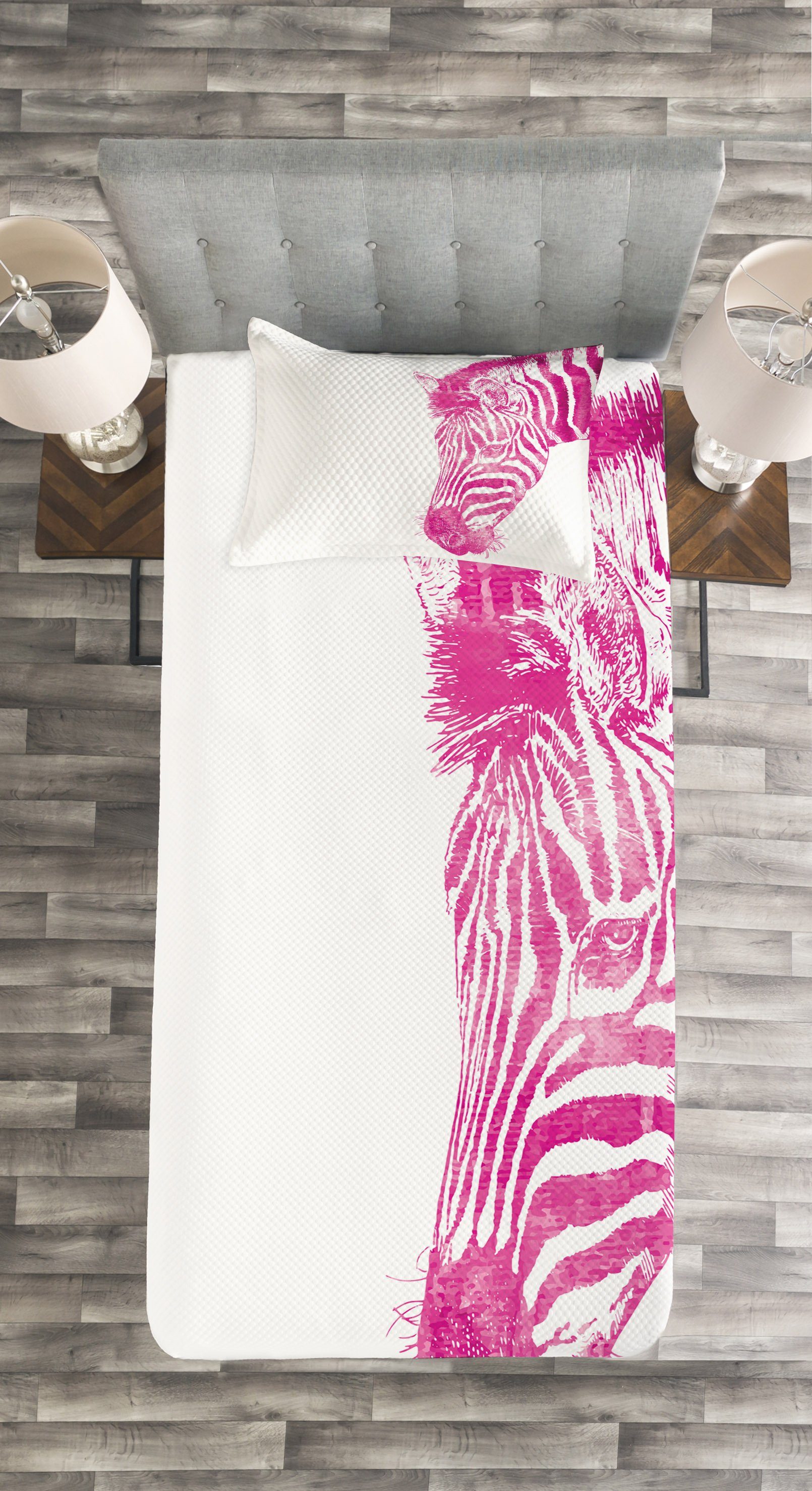 Abakuhaus, rosa mit Tagesdecke Tierkopf Kissenbezügen Set Zebra Vibrant Waschbar,