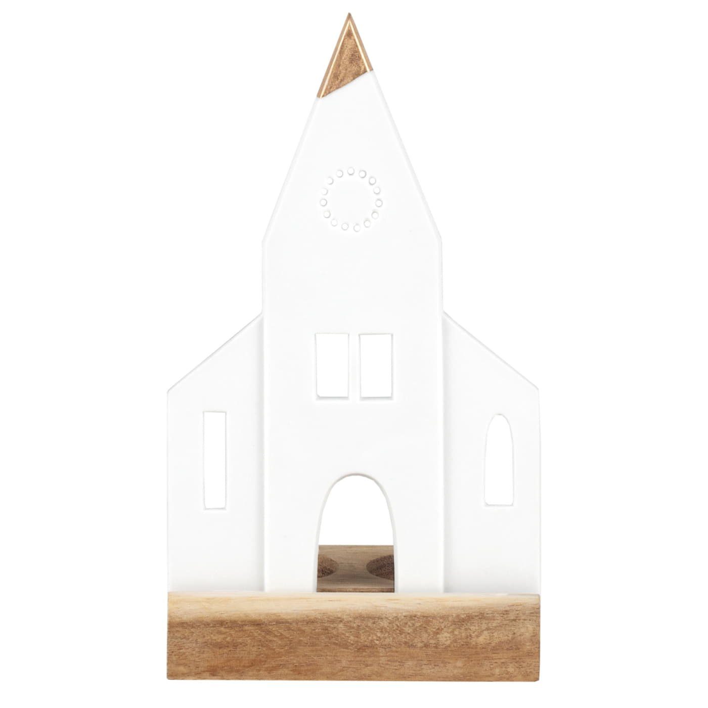 Räder Design Teelichthalter mit Tablett Lichtobjekt Kirche, Aus Porzellan und Akazienholz