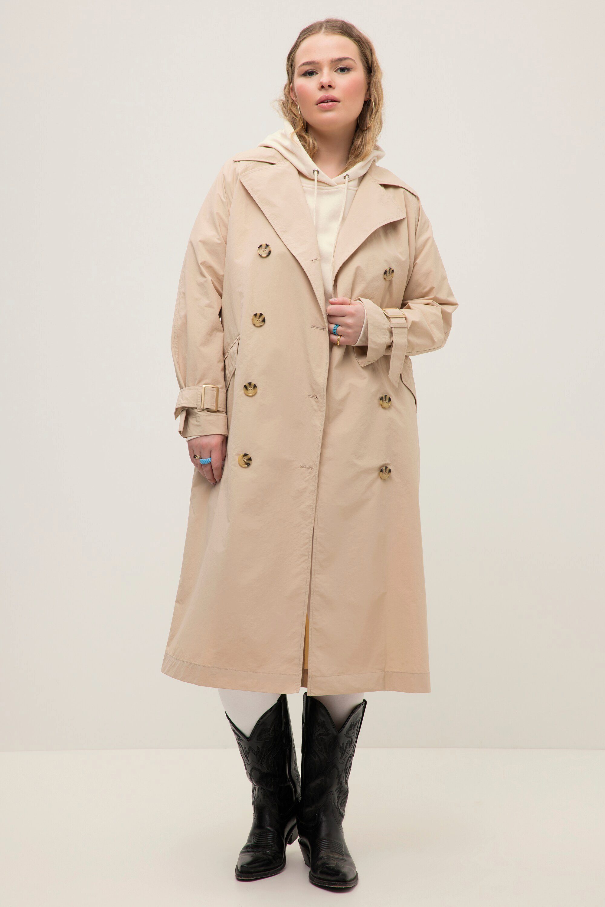 Studio Untold Wintermantel Trenchcoat oversized Revers Bindegürtel