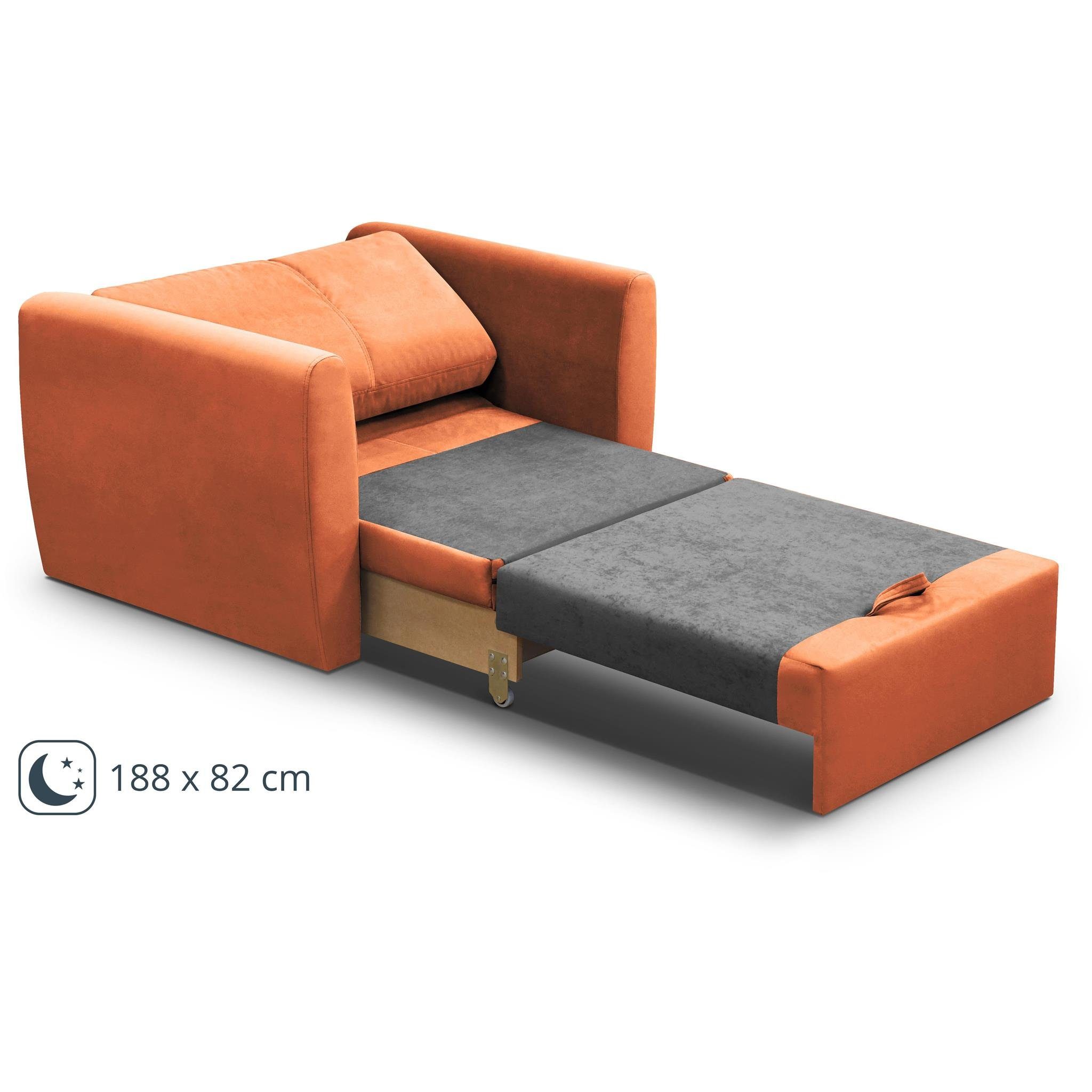Beautysofa Relaxsessel Kamel (im Polstersessel Velours Bettkasten Design), 17) und aus (trinity Schlaffunktion, mit Sessel modernes Orange