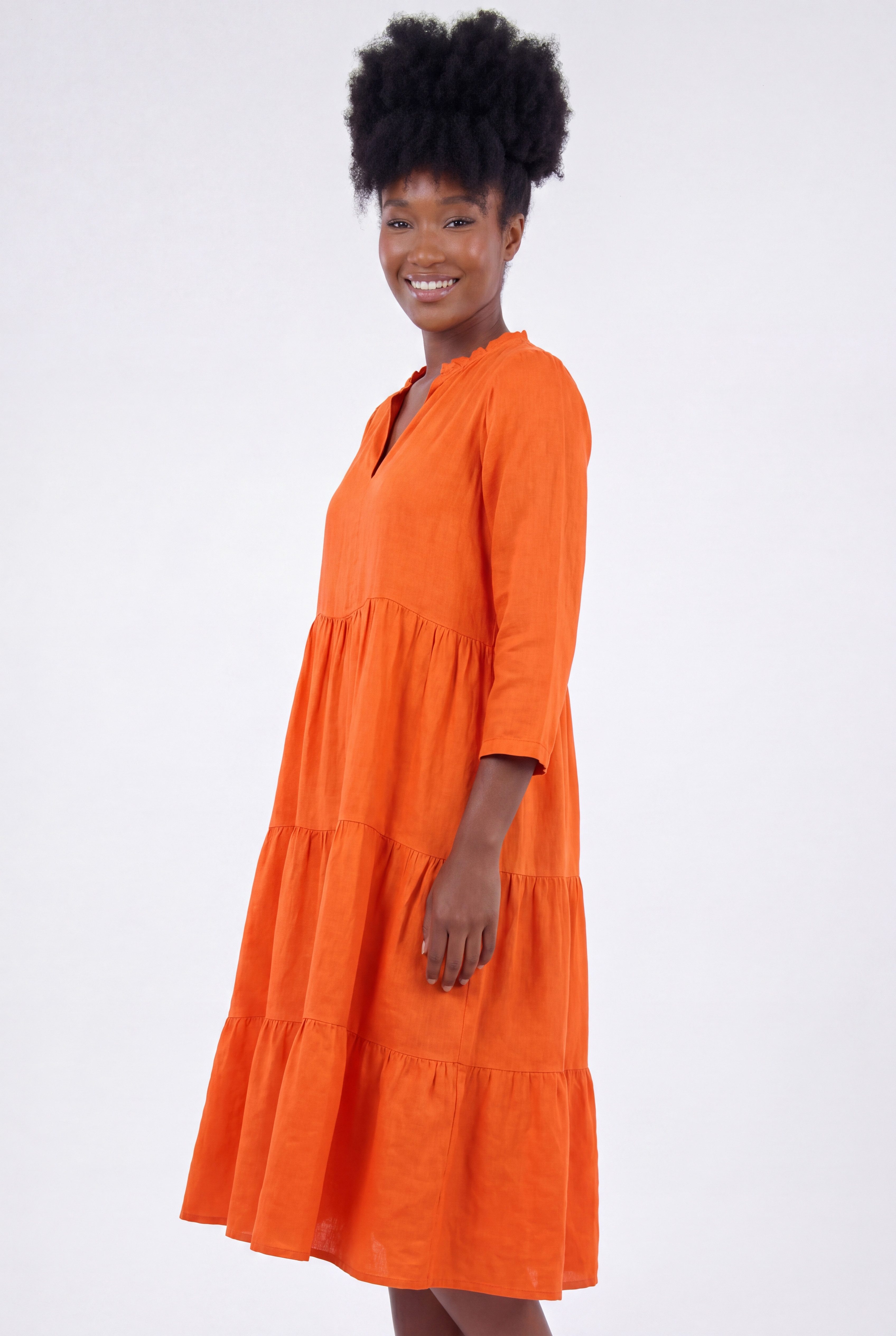 YC Fashion & Style Midikleid Leinenkleid – One Size 34-40, in vielen Farben in Unifarbe