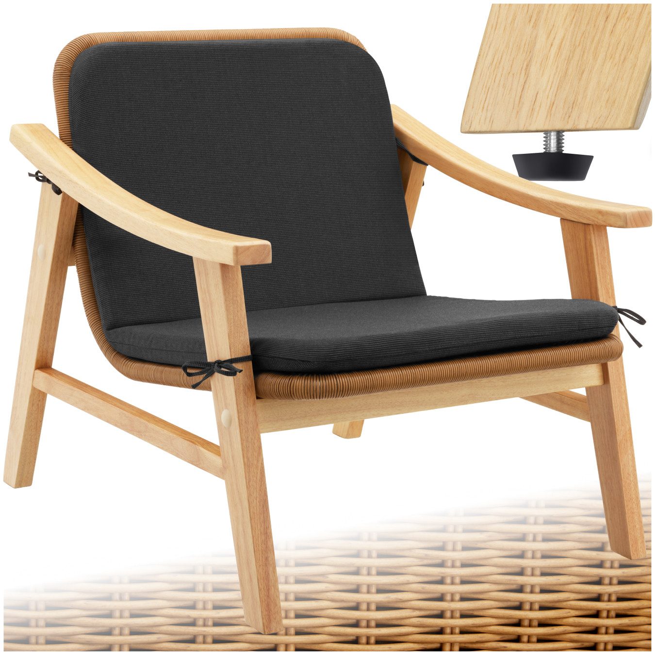 tectake Rattanstuhl Rattan Stuhl (Set., 1 St), Hochwertiges Polyrattan in Rundform mit rostfreiem Aluminiumgestell