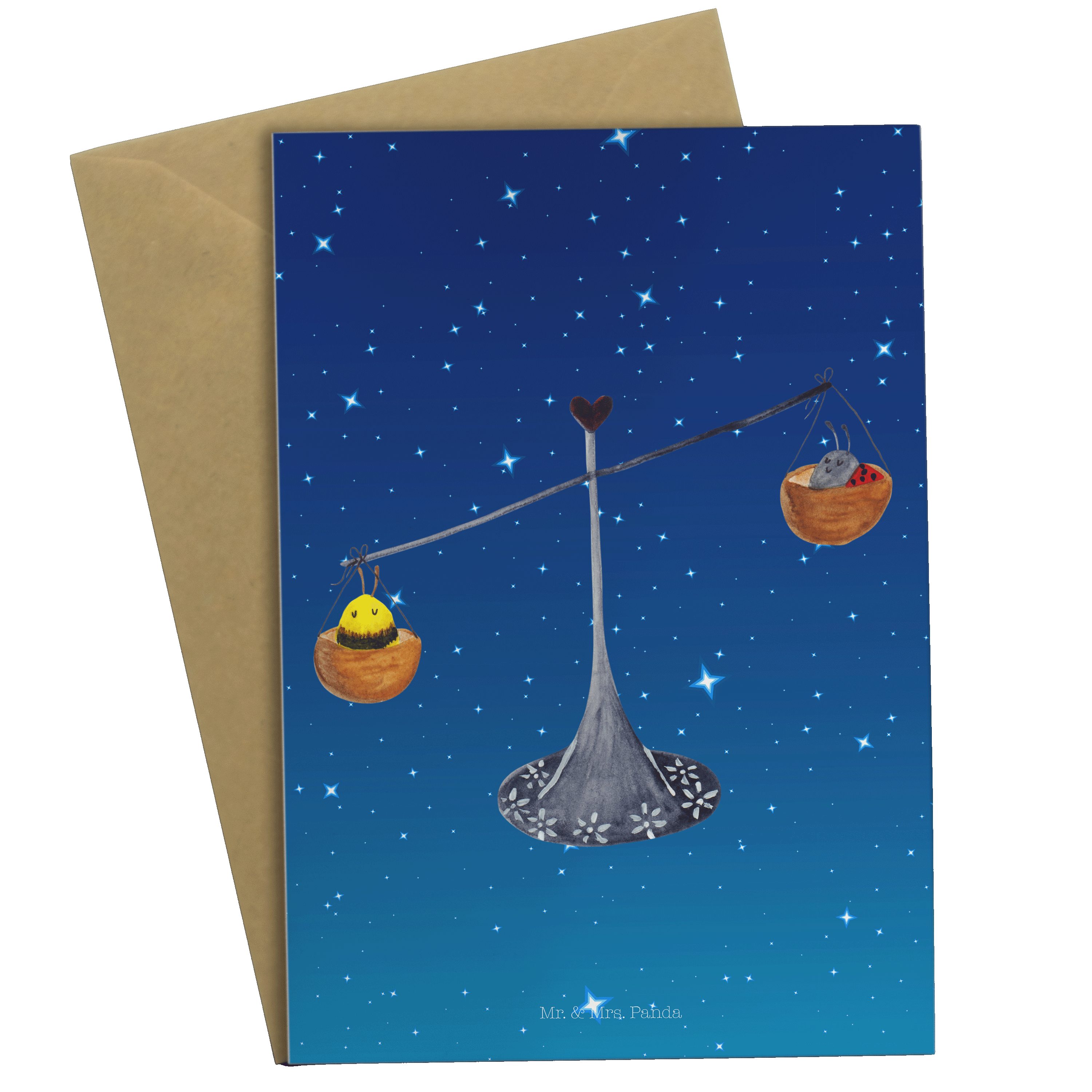 Mr. & Mrs. Panda Grußkarte Sternzeichen Waage - Sternenhimmel Blau - Geschenk, Klappkarte, Tierk | Grußkarten