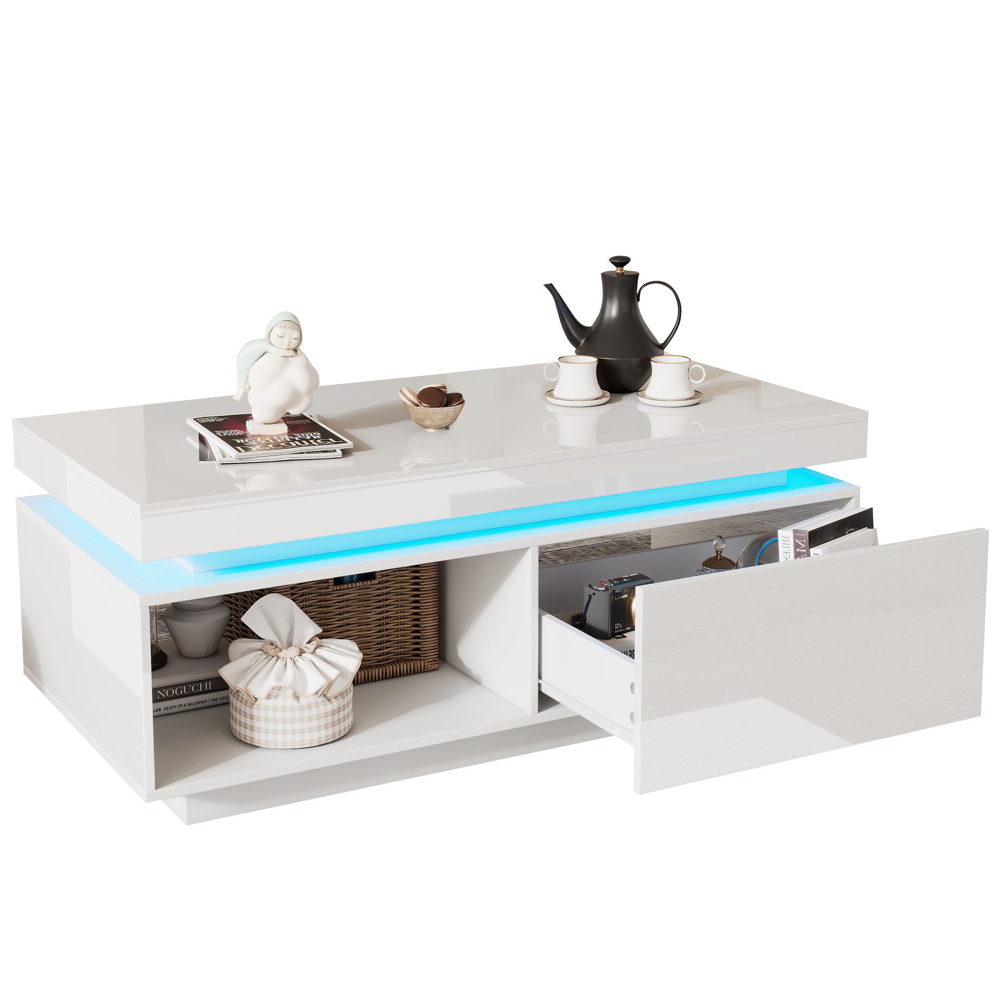 OKWISH Couchtisch mit LED-Beleuchtung (Wohnzimmertisch, Beistelltisch, günstig online kaufen