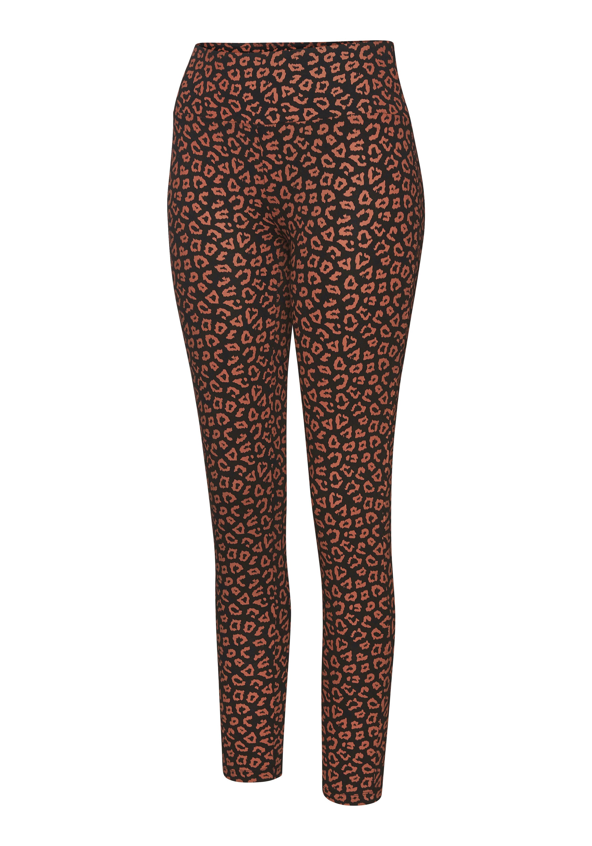 LASCANA Leggings Sweatleggings mit breitem Bündchen im Leo-Print, Loungewear