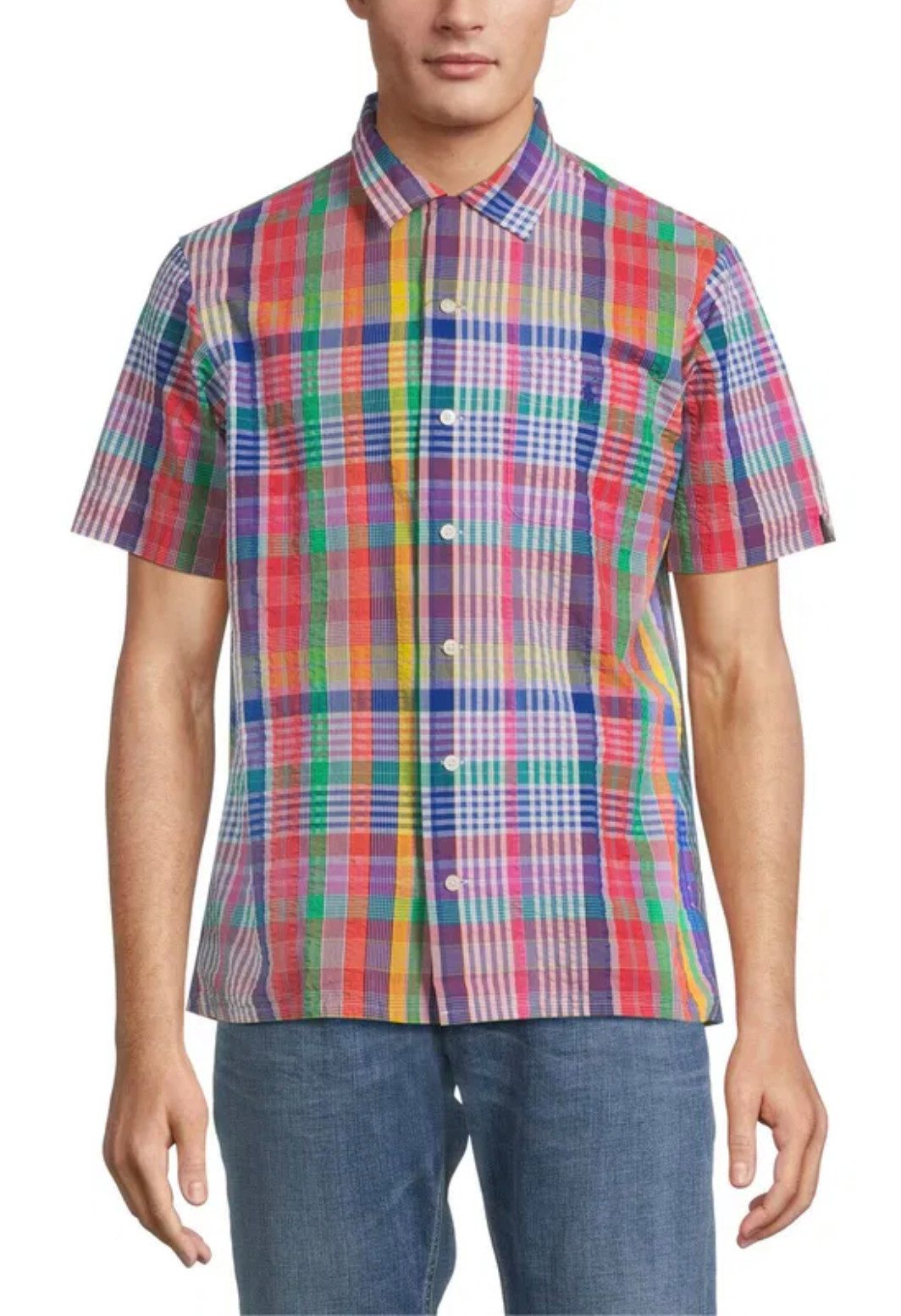 Polo Ralph Lauren Kurzarmhemd Karohemd Clady Seersucker Camp Shirt Klassisches im Classic Fit aus leichtem, atmungsaktivem Baumwoll-Seersucker gefertigt