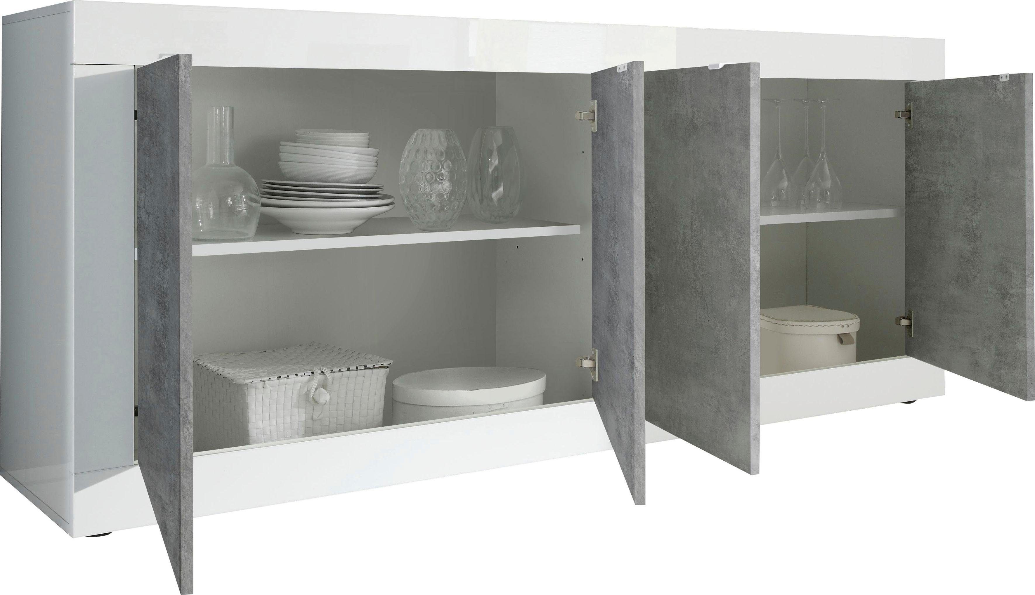 Home affaire Sideboard Basic Breite 207 cm, Kommode 4 Türen, Anrichte, Metallgriff, moderne Rahmenoptik, viel Stauraum, Farbauswahl