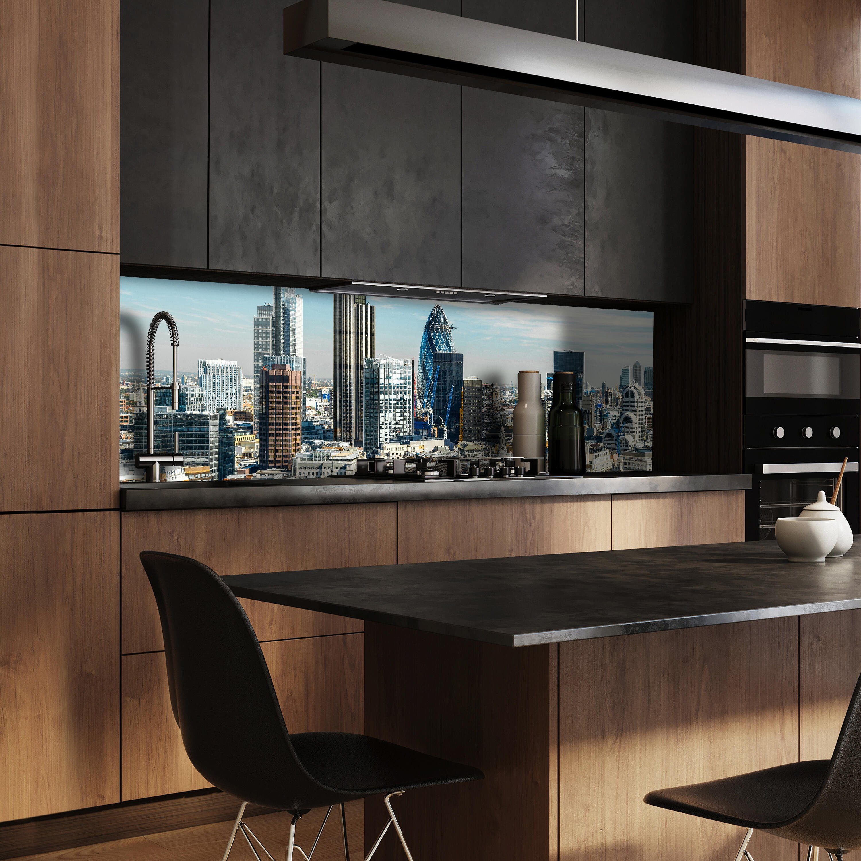 wandmotiv24 Küchenrückwand Skyline London, (1-tlg), Premium Hartschaum Nischenrückwand in versch. Größen