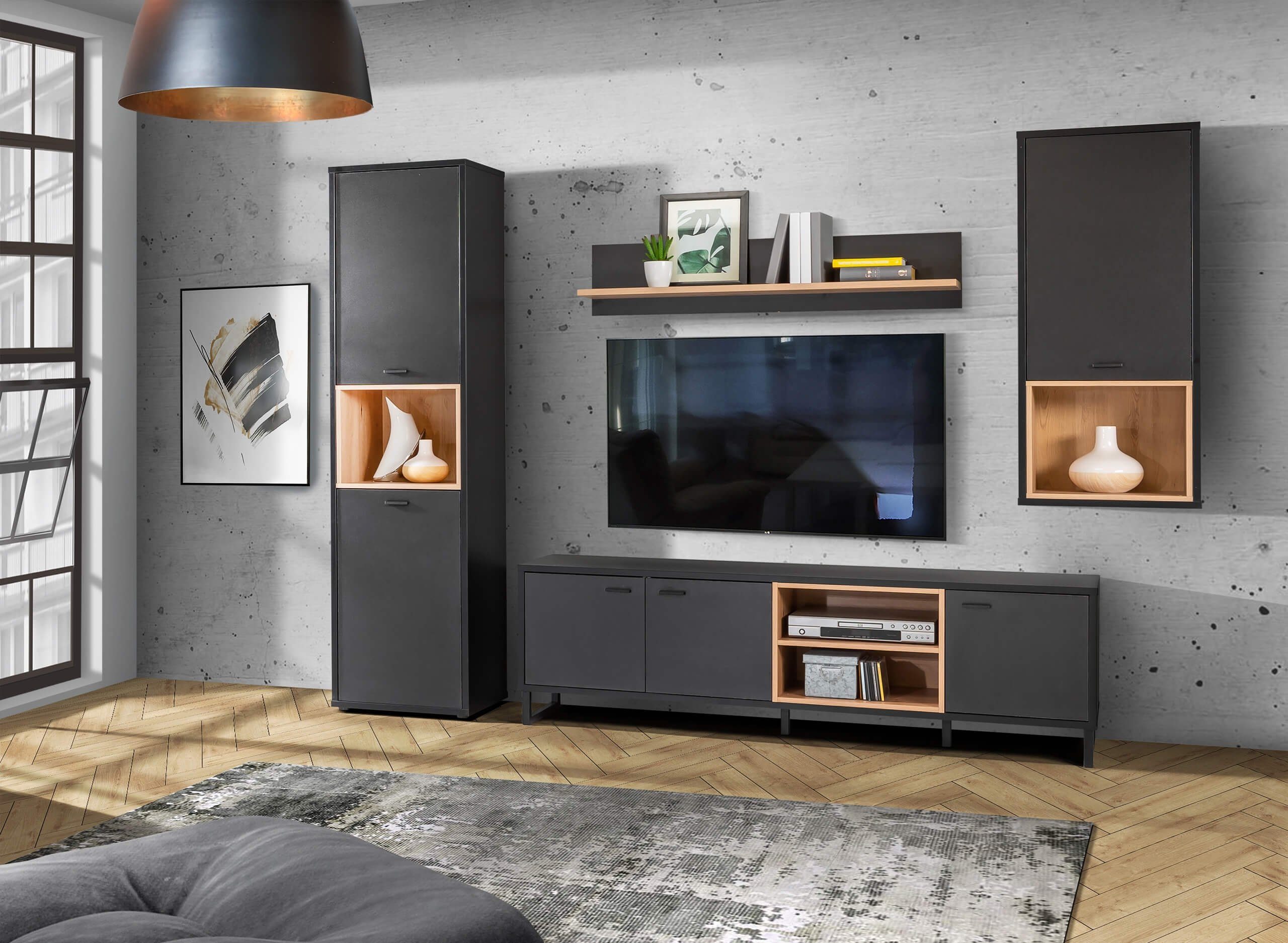 Wandboard und Modern Wandregal Newroom Artisan Schwarz Wandboard Bü... Eiche Industrial Azad,