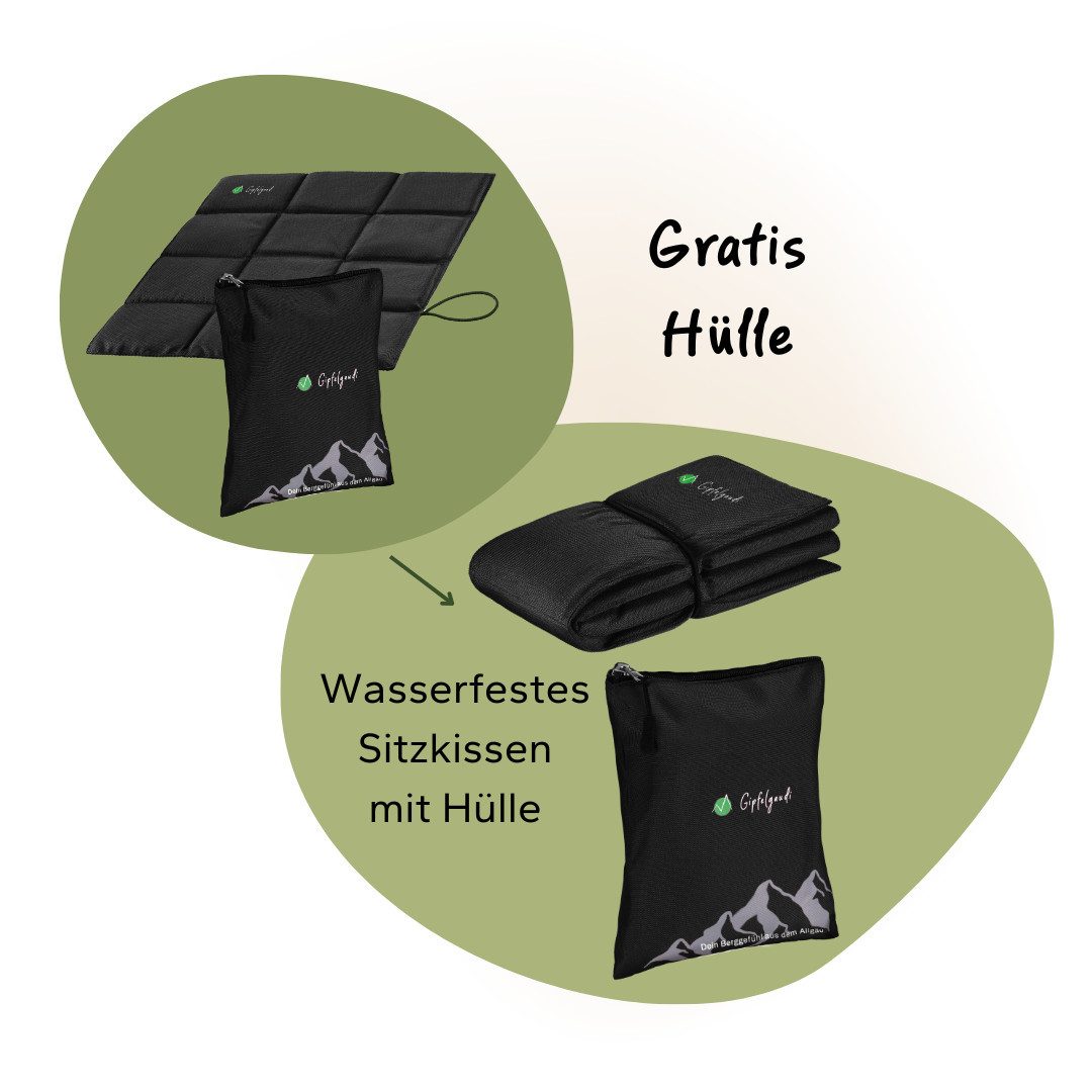 Gipfelgaudi Thermositzkissen Outdoor Sitzkissen faltbar inkl. Tasche, Ultraleicht & Wasserfest, isolierend, rutschfest und bequem