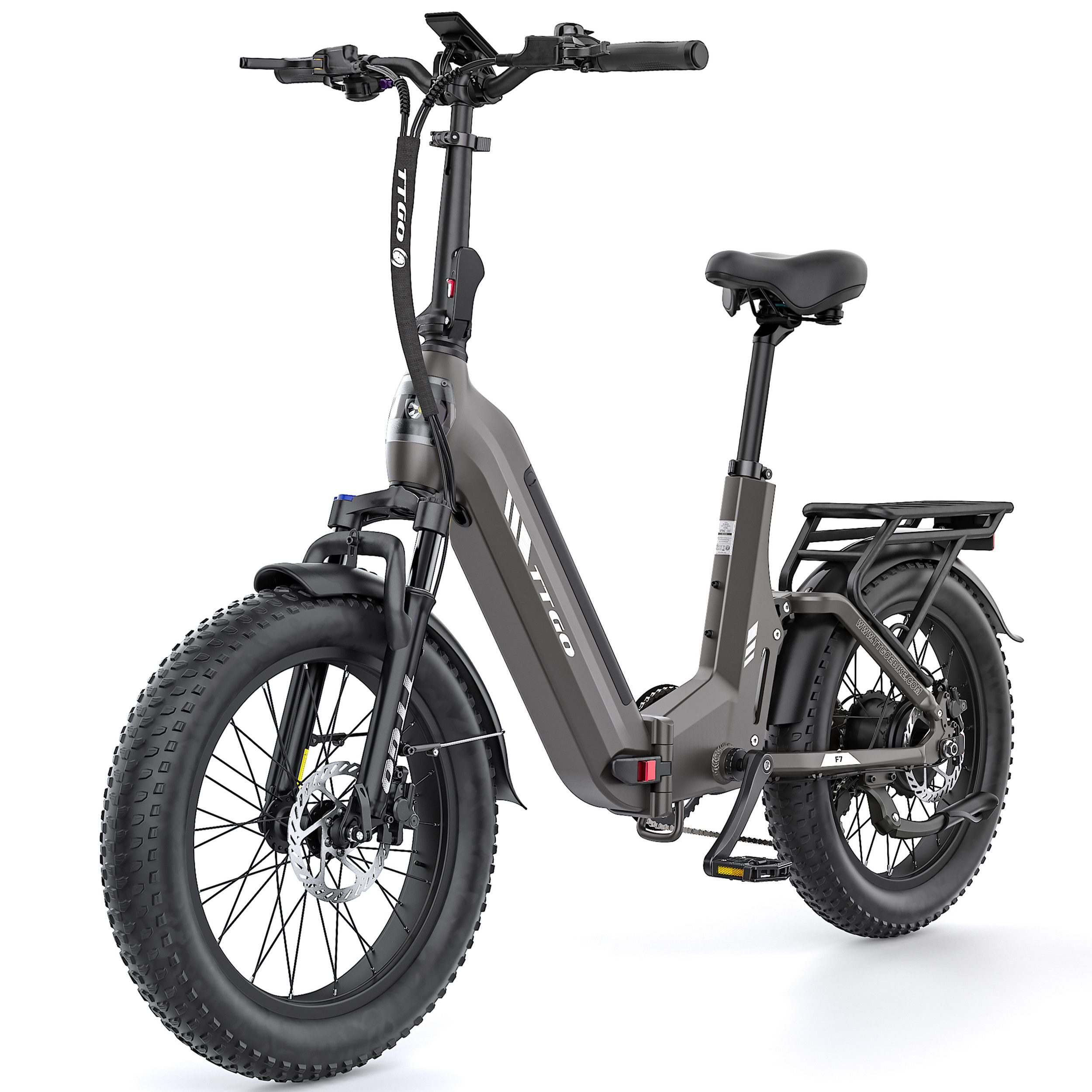 TTGO E-Bike Klapprad 20 Zoll, Vollfederung, 70Nm, Drehmomentsensor, Lockout-Federgabel, 7 Gang SHIMANO, Kettenschaltung, Heckmotor, 720 Wh, (Softtail, hydr. Scheibenbremse, mit Bremslicht), F7, Fully, 100-120km, max.150kg, Elektrofahrrad für Damen Herren